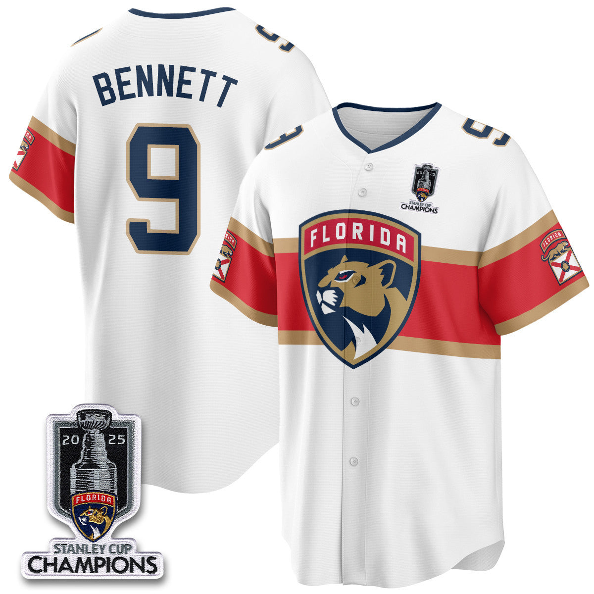 Men's Florida Panthers 2025 Stanley Cup Champions Baseball Jersey - All Stitched
