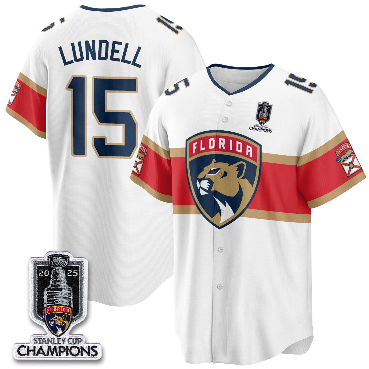 Men's Florida Panthers 2025 Stanley Cup Champions Baseball Jersey - All Stitched