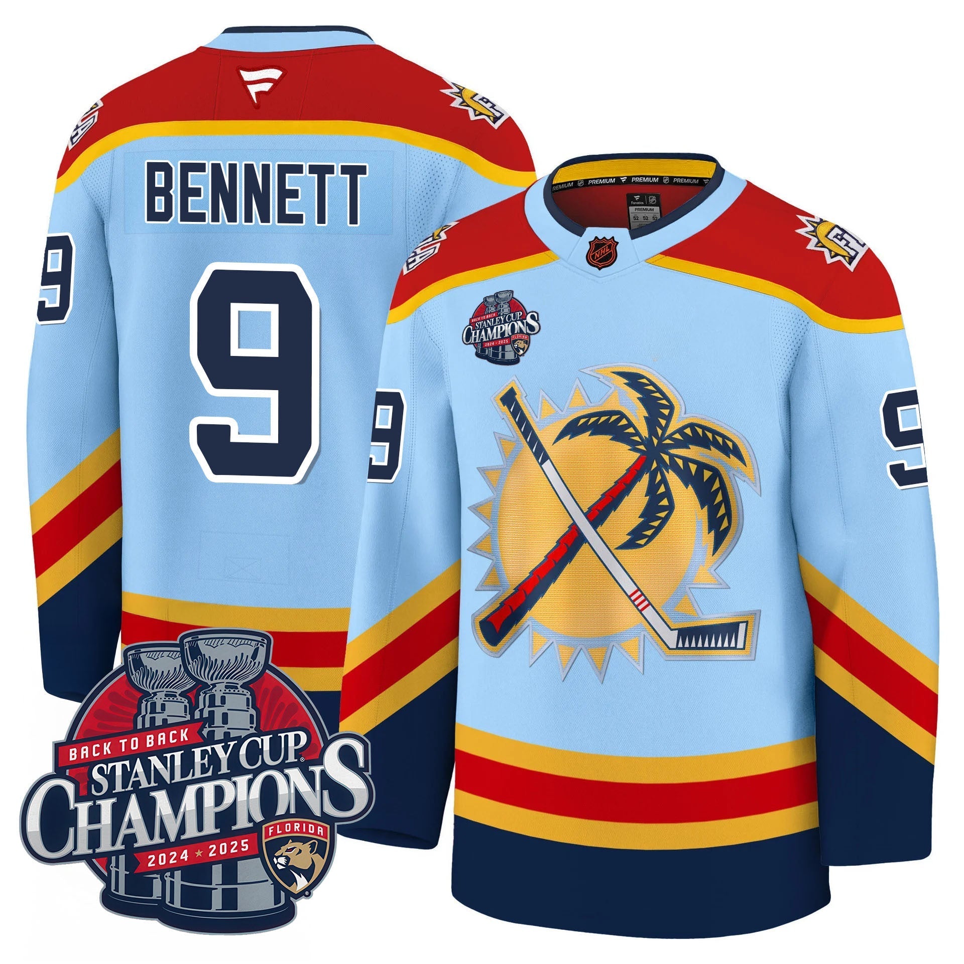 Men's Florida Panthers 2025 Stanley Cup B2B Champions Jersey N1 - All Stitched
