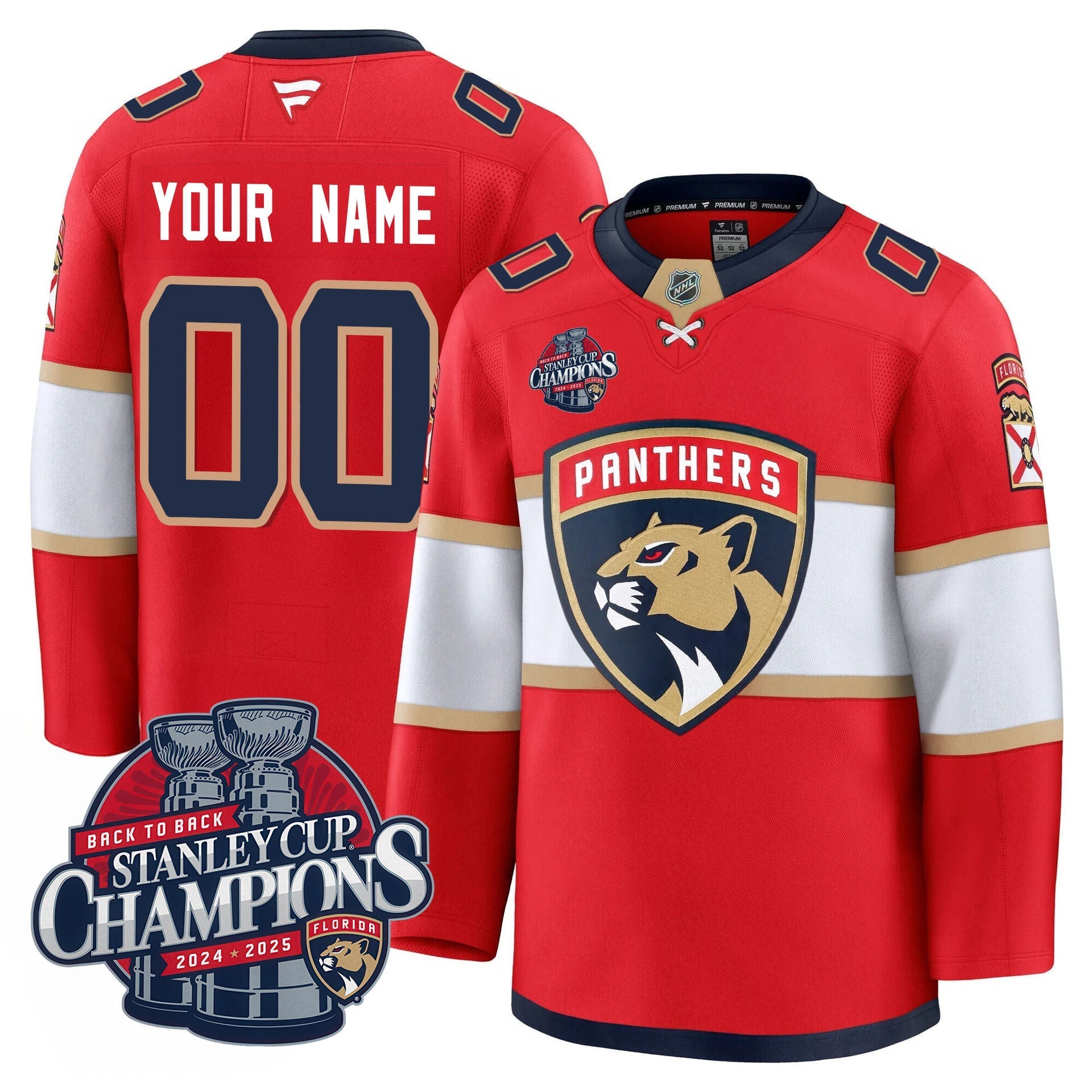 Men's Florida Panthers 2025 Stanley Cup B2B Champions Jersey N1 - All Stitched