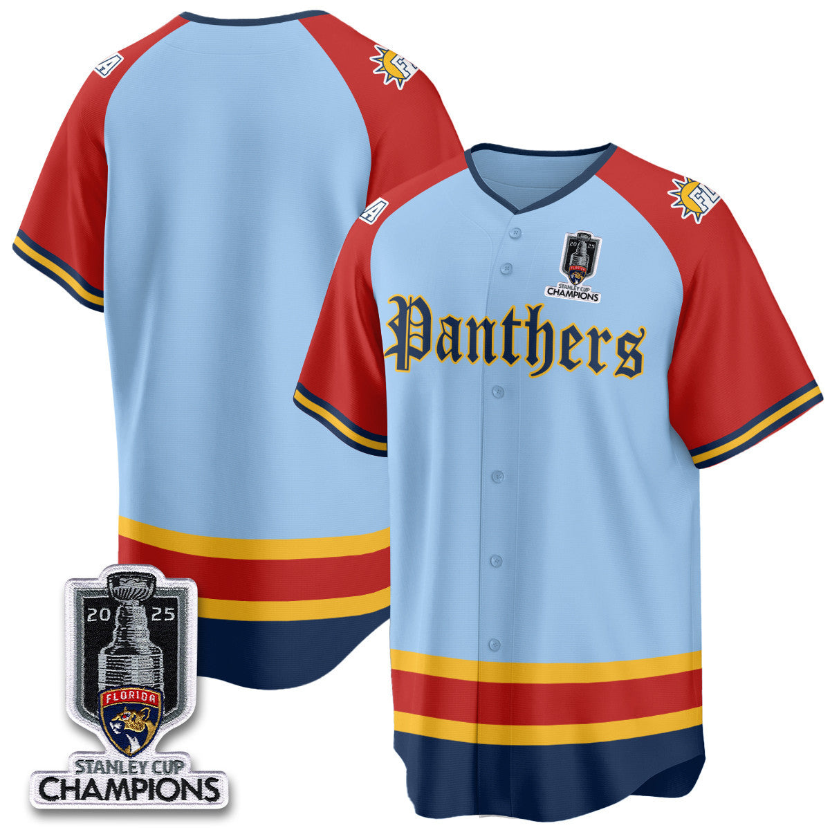 Men's Florida Panthers 2025 Stanley Cup Champions Baseball Jersey V2 - All Stitched