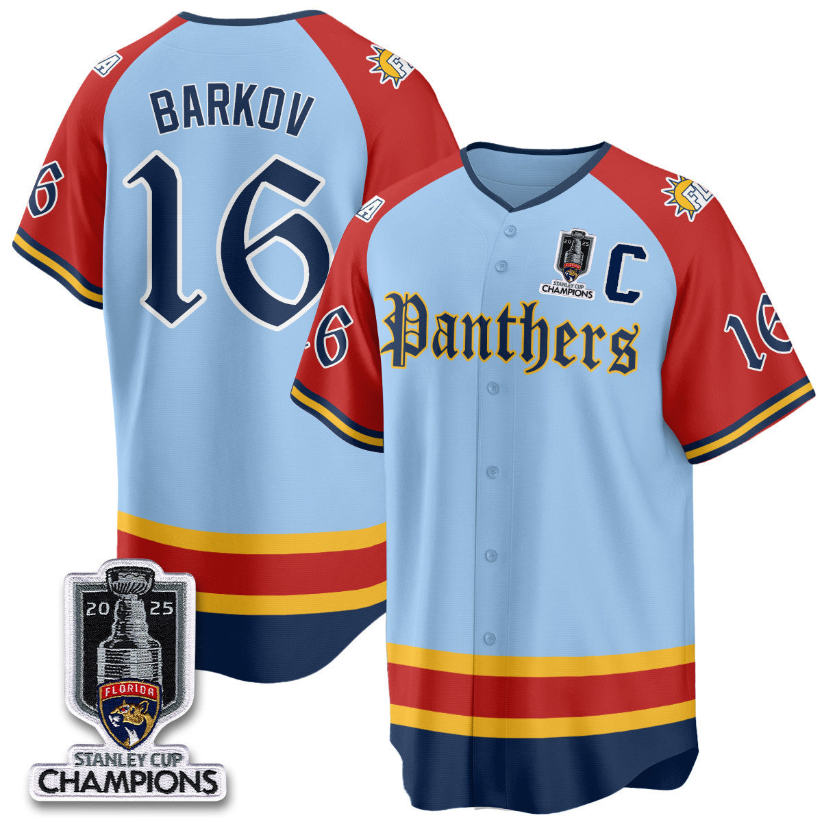 Men's Florida Panthers 2025 Stanley Cup Champions Baseball Jersey V2 - All Stitched