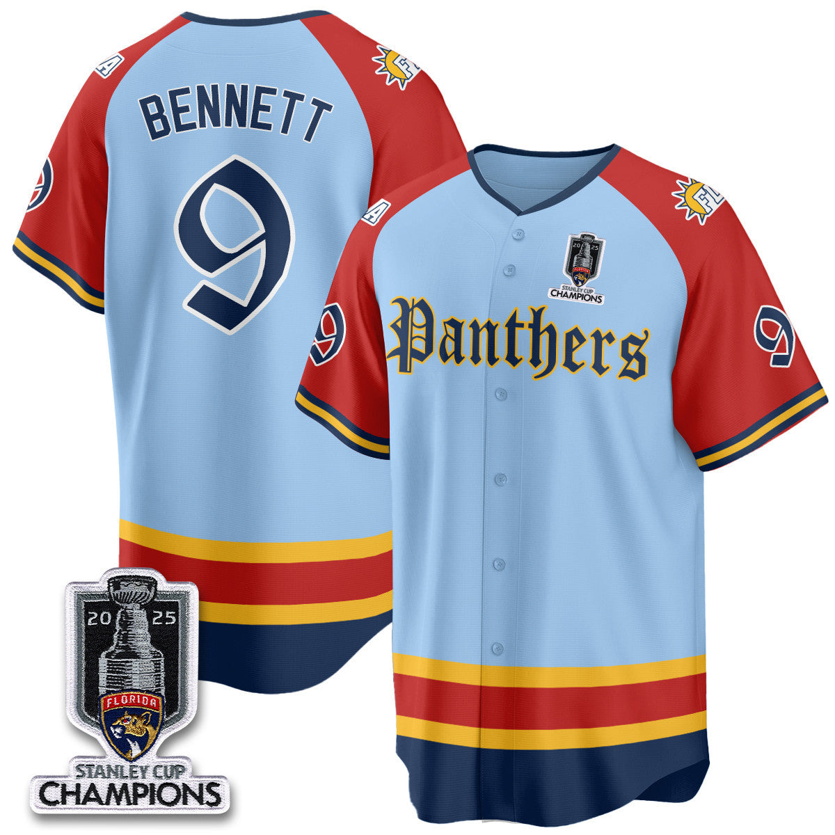 Men's Florida Panthers 2025 Stanley Cup Champions Baseball Jersey V2 - All Stitched