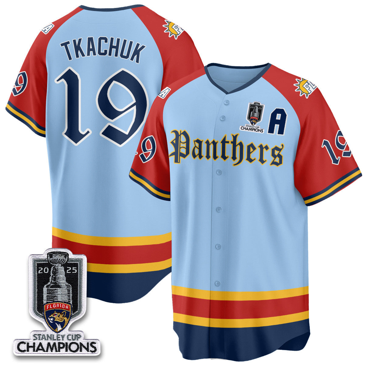Men's Florida Panthers 2025 Stanley Cup Champions Baseball Jersey V2 - All Stitched