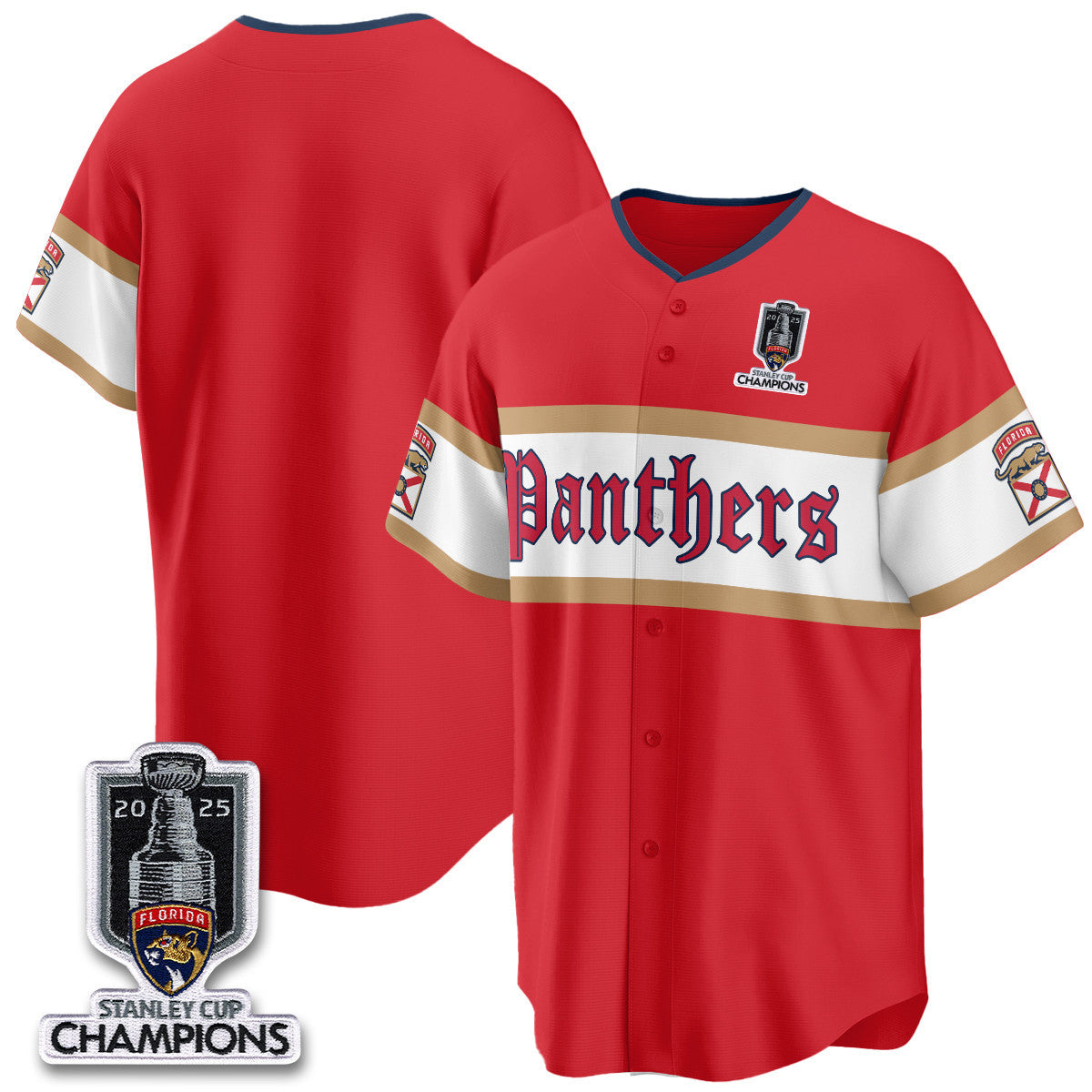 Men's Florida Panthers 2025 Stanley Cup Champions Baseball Jersey V2 - All Stitched