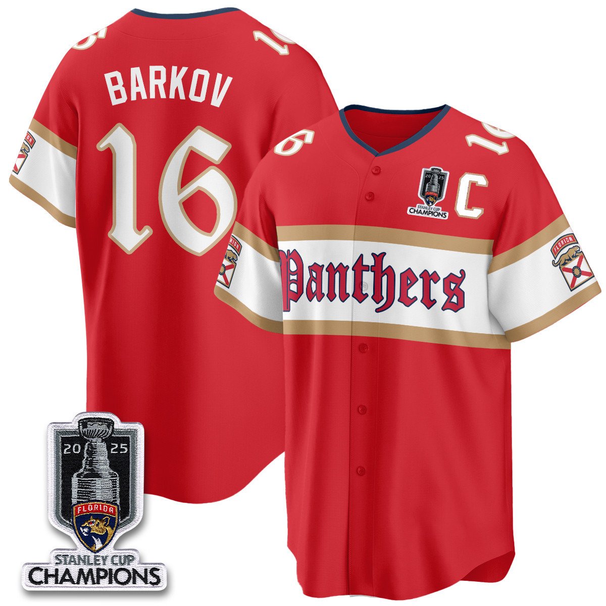 Men's Florida Panthers 2025 Stanley Cup Champions Baseball Jersey V2 - All Stitched