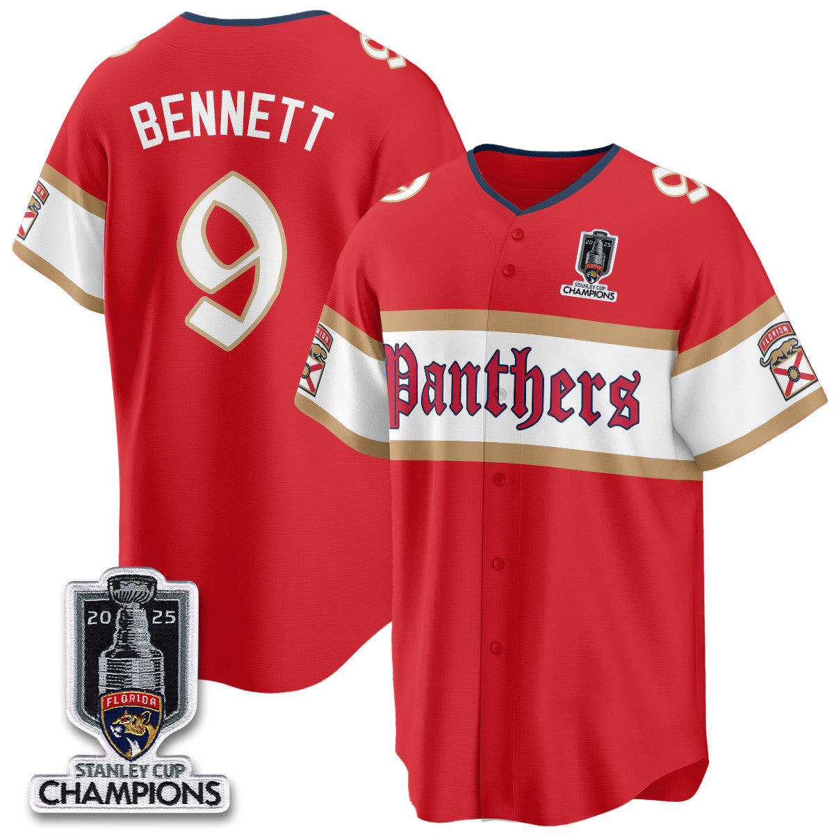 Men's Florida Panthers 2025 Stanley Cup Champions Baseball Jersey V2 - All Stitched