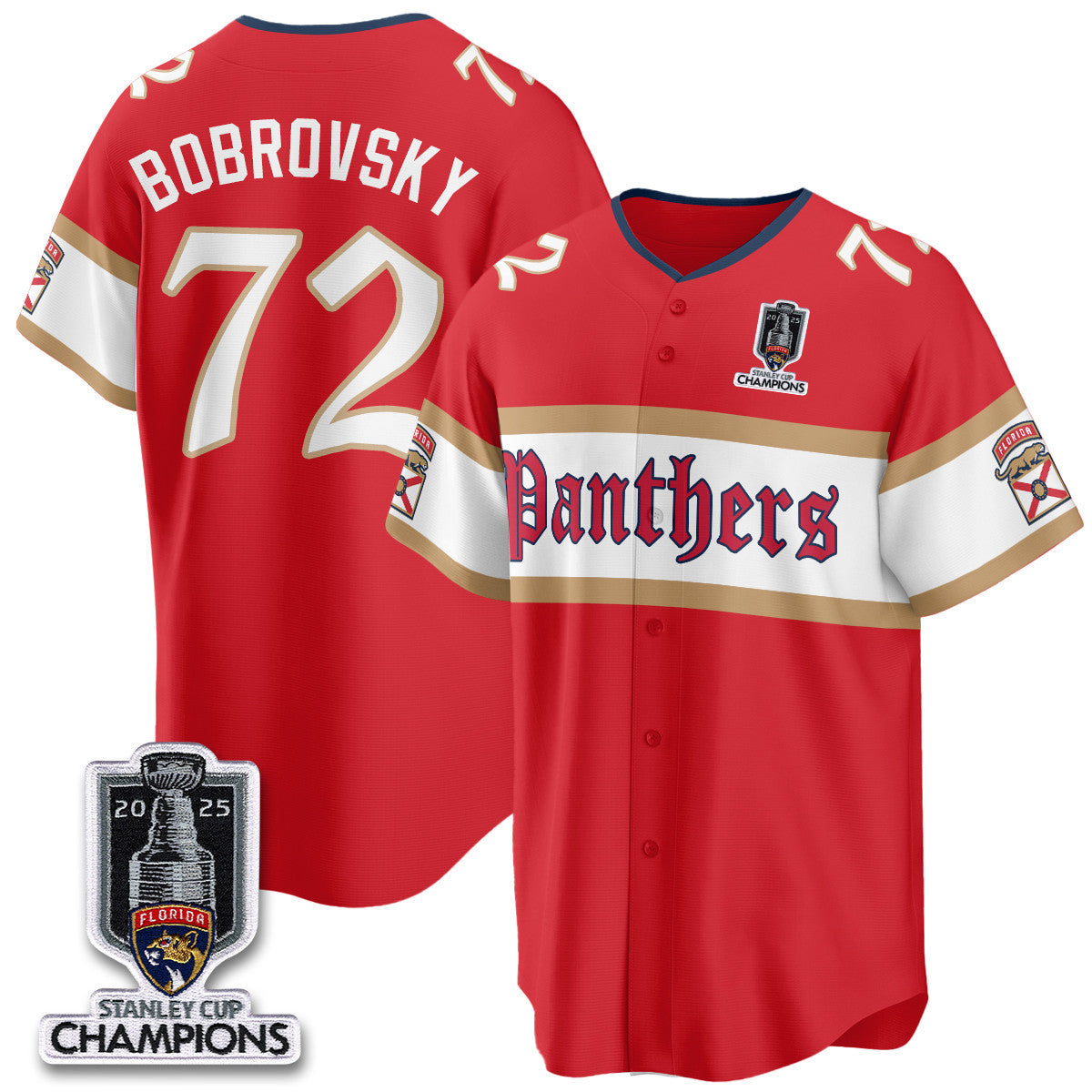 Men's Florida Panthers 2025 Stanley Cup Champions Baseball Jersey V2 - All Stitched