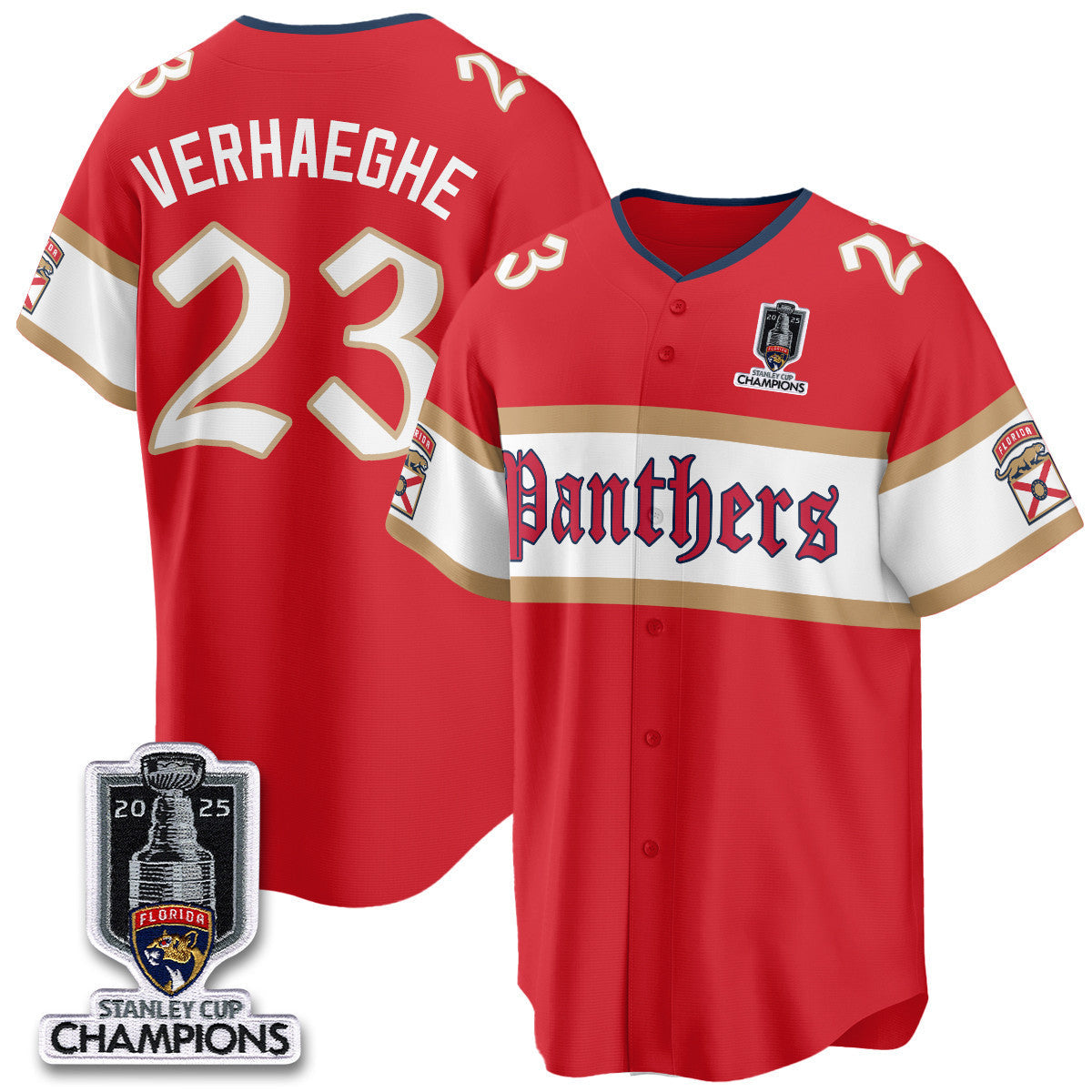 Men's Florida Panthers 2025 Stanley Cup Champions Baseball Jersey V2 - All Stitched