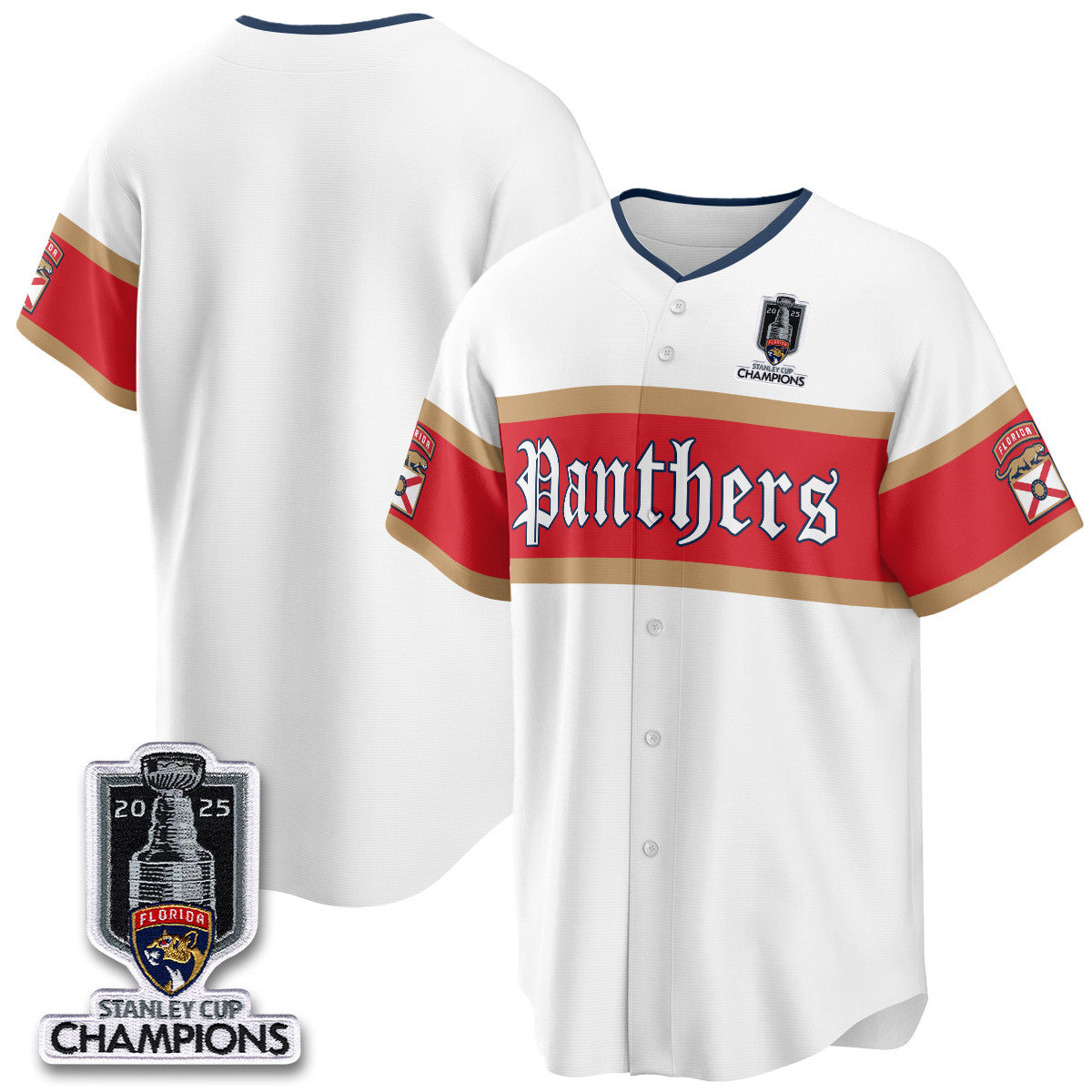 Men's Florida Panthers 2025 Stanley Cup Champions Baseball Jersey V2 - All Stitched