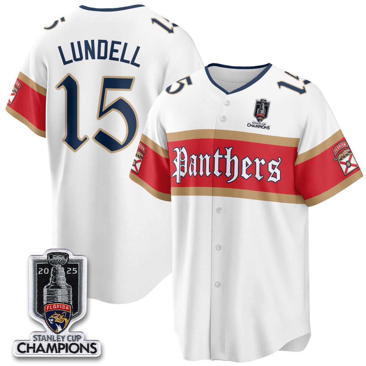 Men's Florida Panthers 2025 Stanley Cup Champions Baseball Jersey V2 - All Stitched