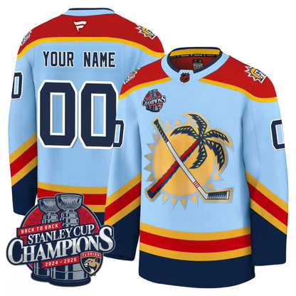 Custom Florida Panthers 2025 Stanley Cup B2B Champions Jersey N1 - All Stitched