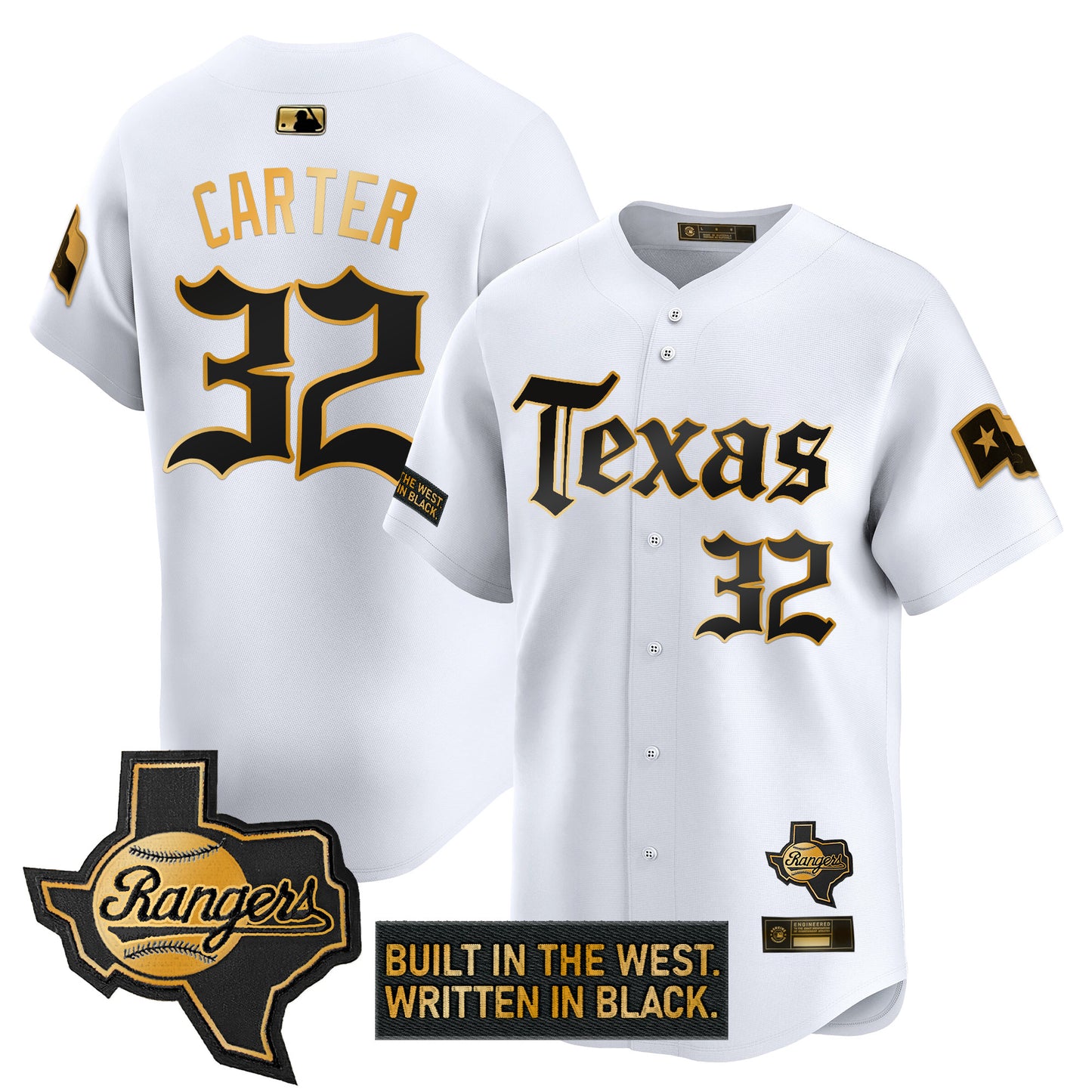 Men's Texas Rangers 'Gothic Frontier Edition' Gold Vapor Premier Limited Jersey - All Stitched