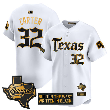 Men's Texas Rangers 'Gothic Frontier Edition' Gold Vapor Premier Limited Jersey - All Stitched