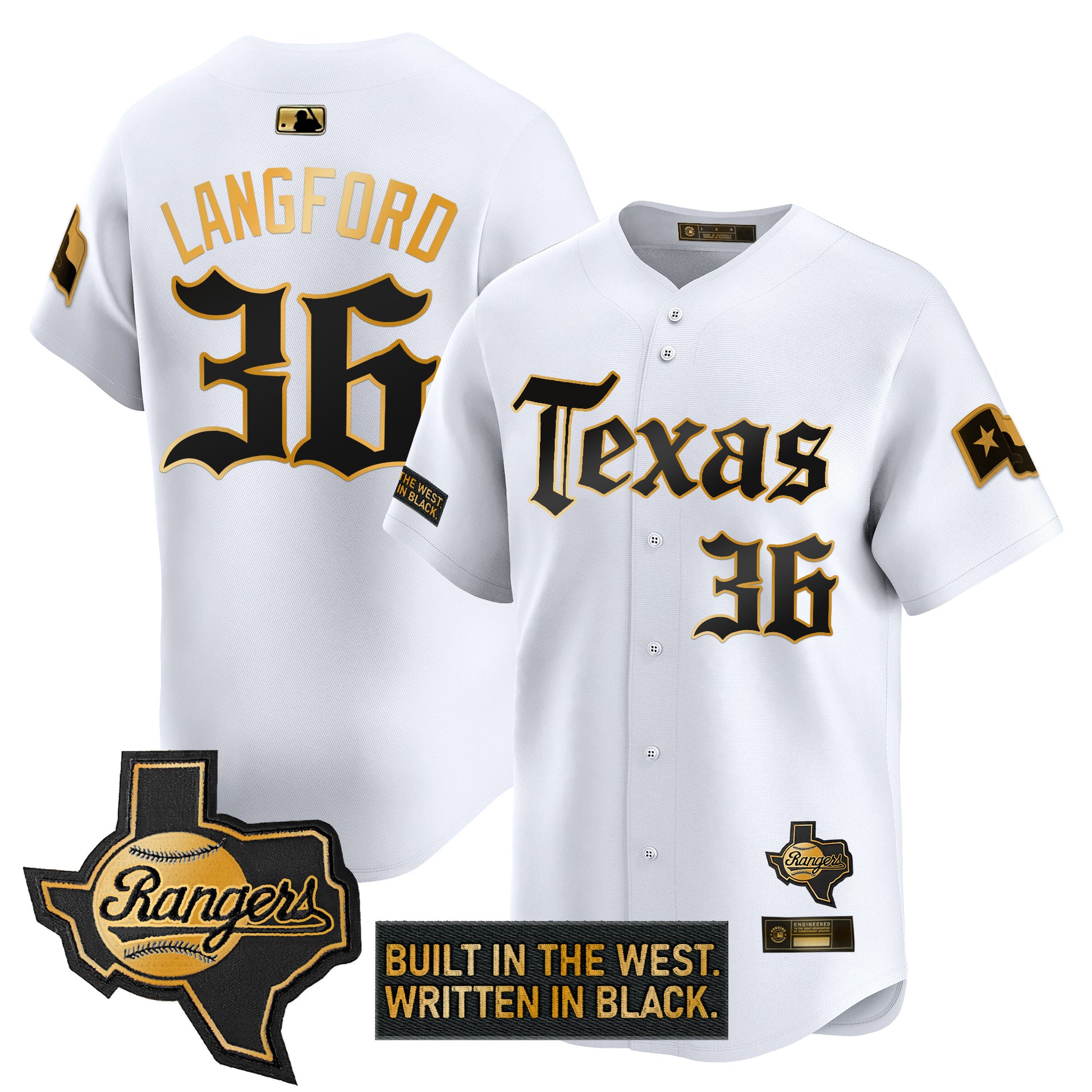 Men's Texas Rangers 'Gothic Frontier Edition' Gold Vapor Premier Limited Jersey - All Stitched