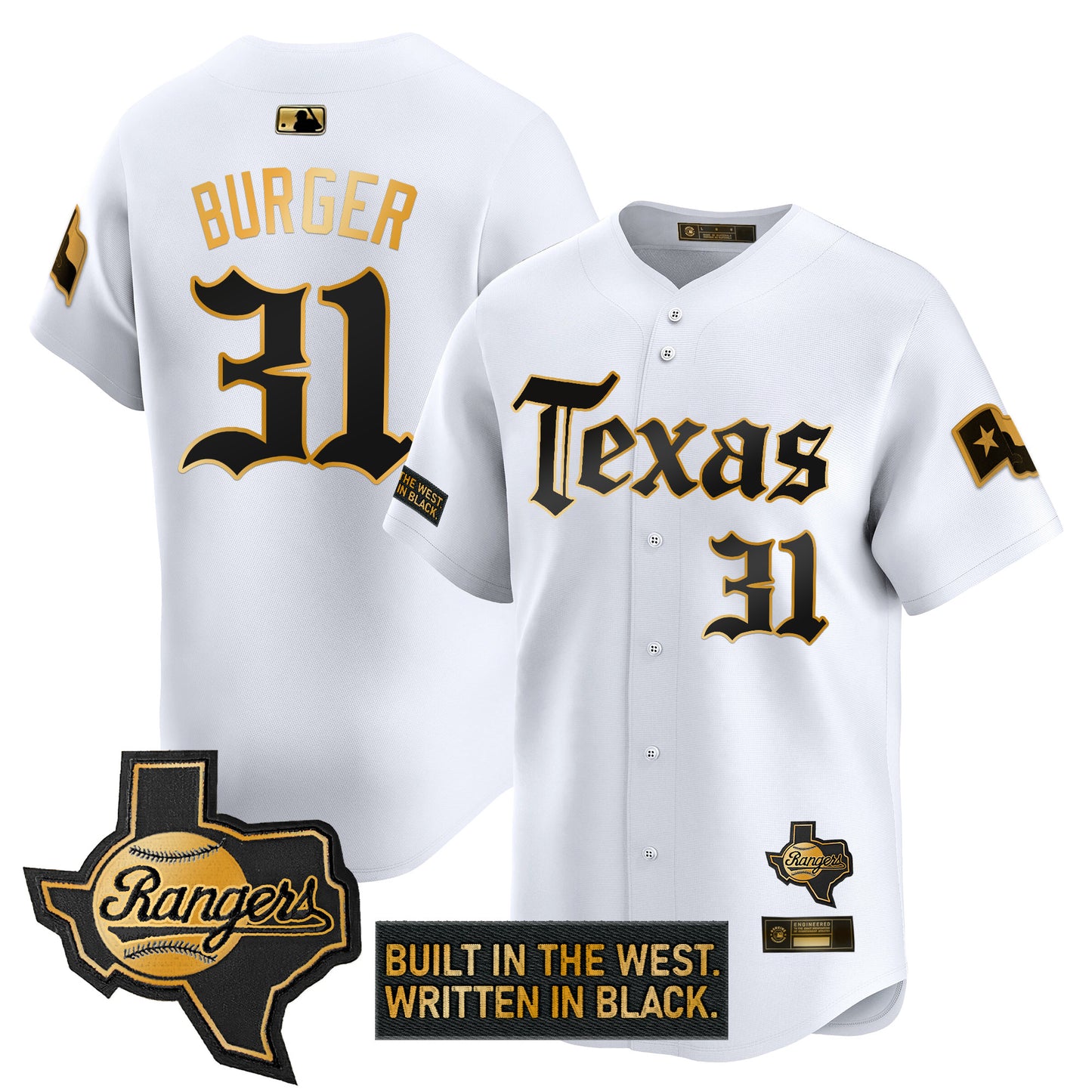 Men's Texas Rangers 'Gothic Frontier Edition' Gold Vapor Premier Limited Jersey - All Stitched