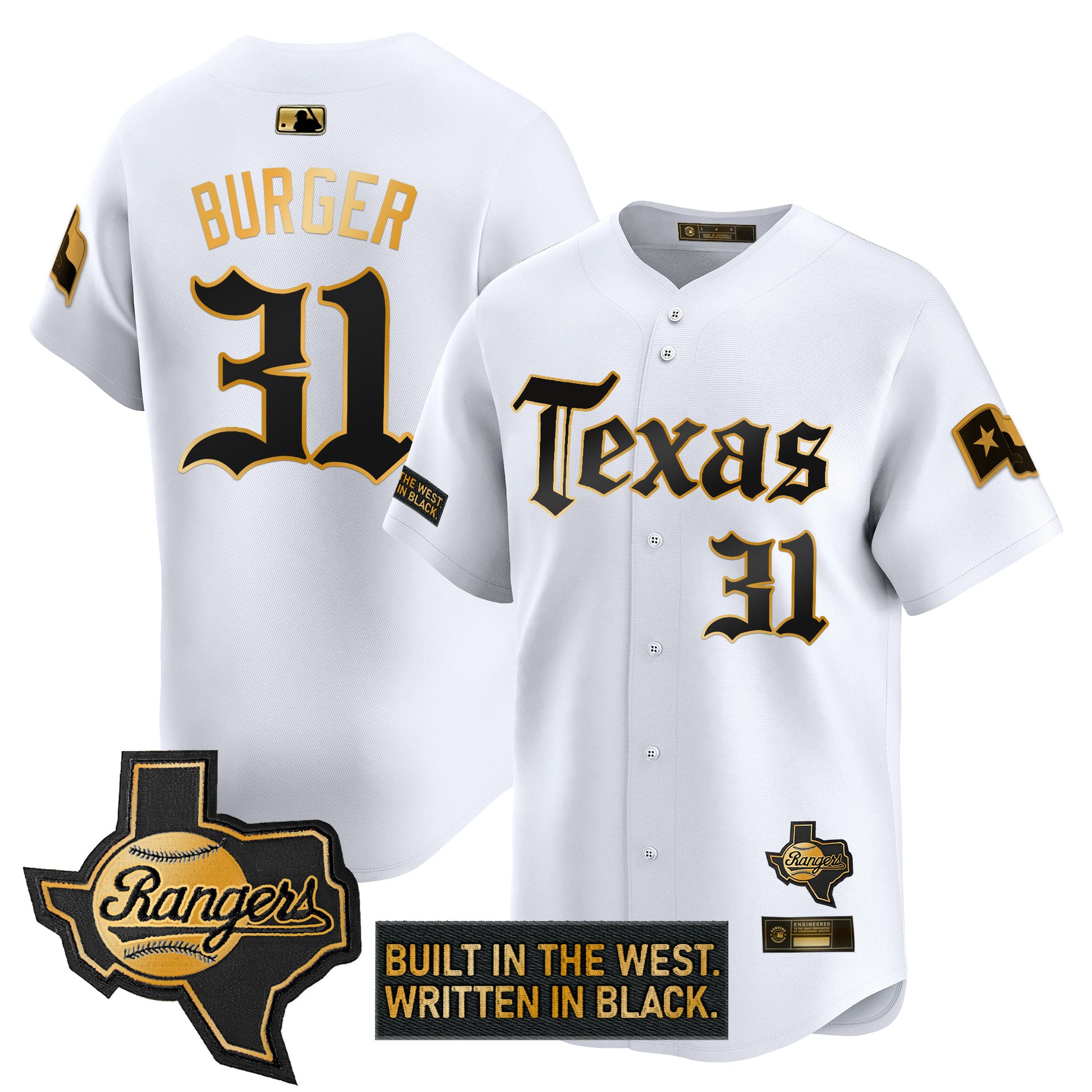 Men's Texas Rangers 'Gothic Frontier Edition' Gold Vapor Premier Limited Jersey - All Stitched