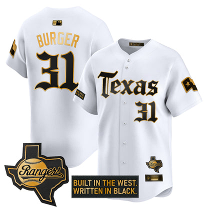 Men's Texas Rangers 'Gothic Frontier Edition' Gold Vapor Premier Limited Jersey - All Stitched