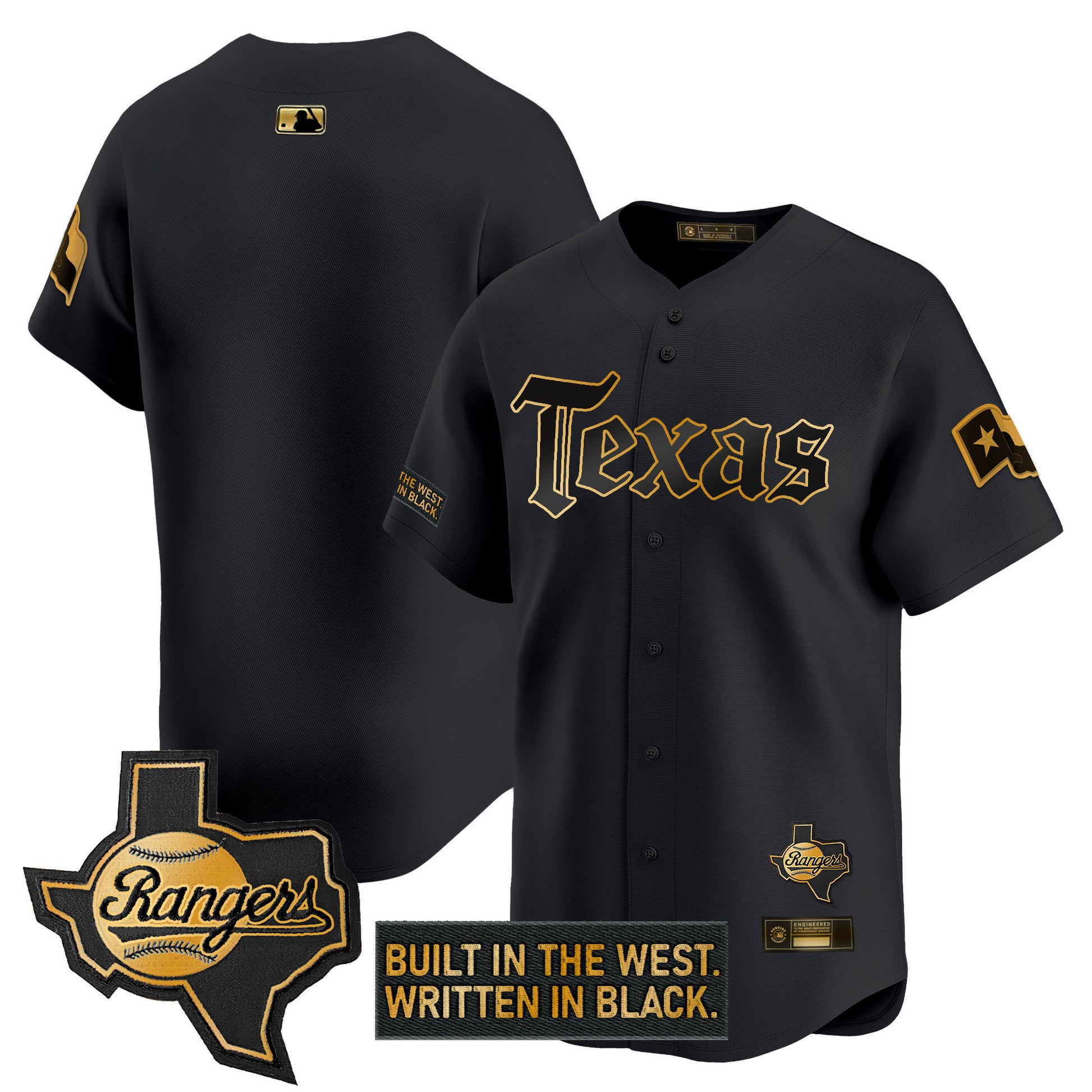 Men's Texas Rangers 'Gothic Frontier Edition' Gold Vapor Premier Limited Jersey - All Stitched