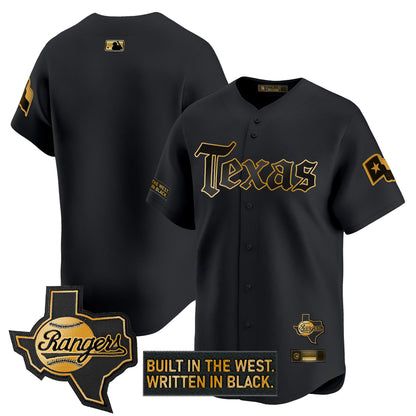Men's Texas Rangers 'Gothic Frontier Edition' Gold Vapor Premier Limited Jersey - All Stitched