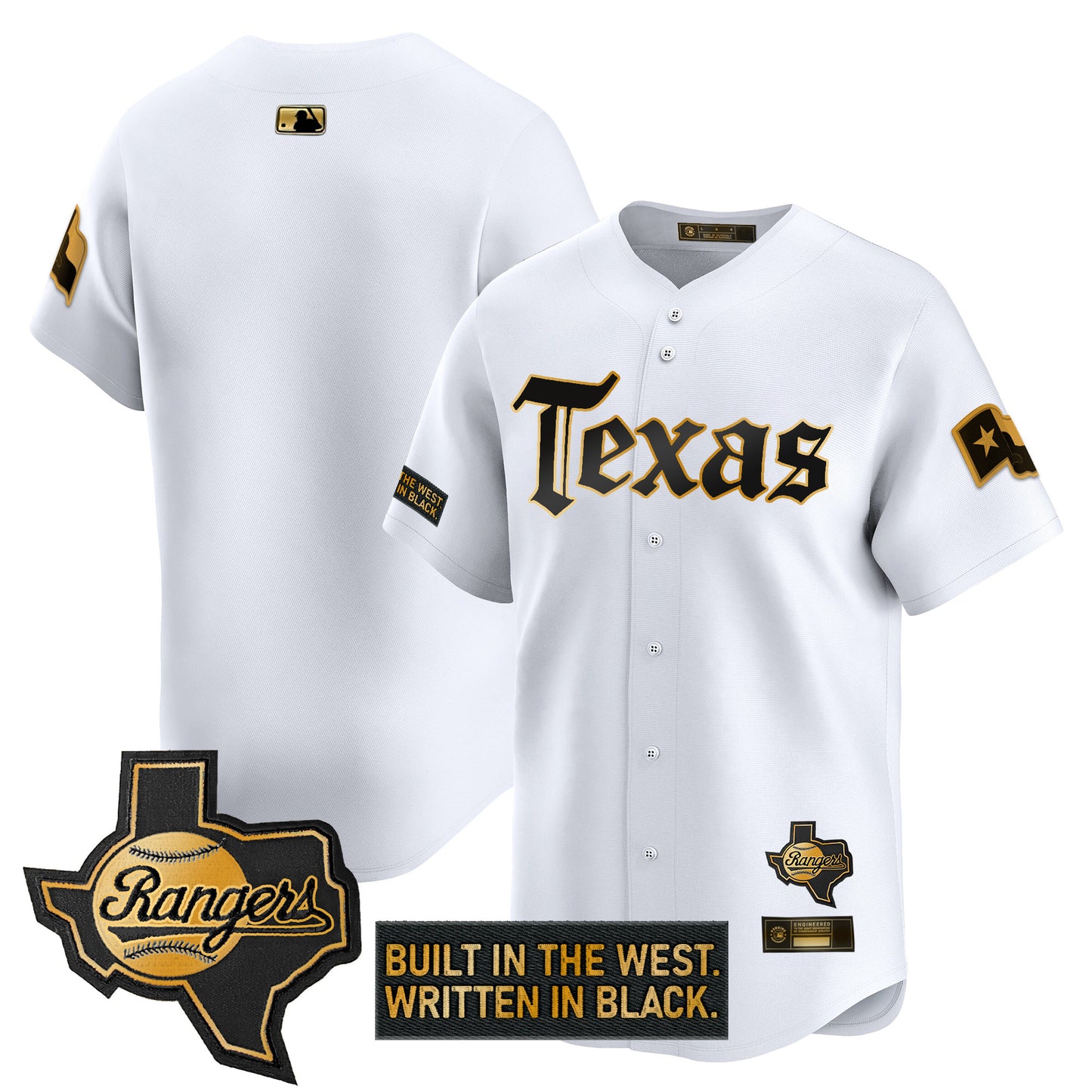 Men's Texas Rangers 'Gothic Frontier Edition' Gold Vapor Premier Limited Jersey - All Stitched