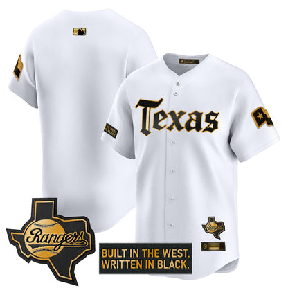 Men's Texas Rangers 'Gothic Frontier Edition' Gold Vapor Premier Limited Jersey - All Stitched