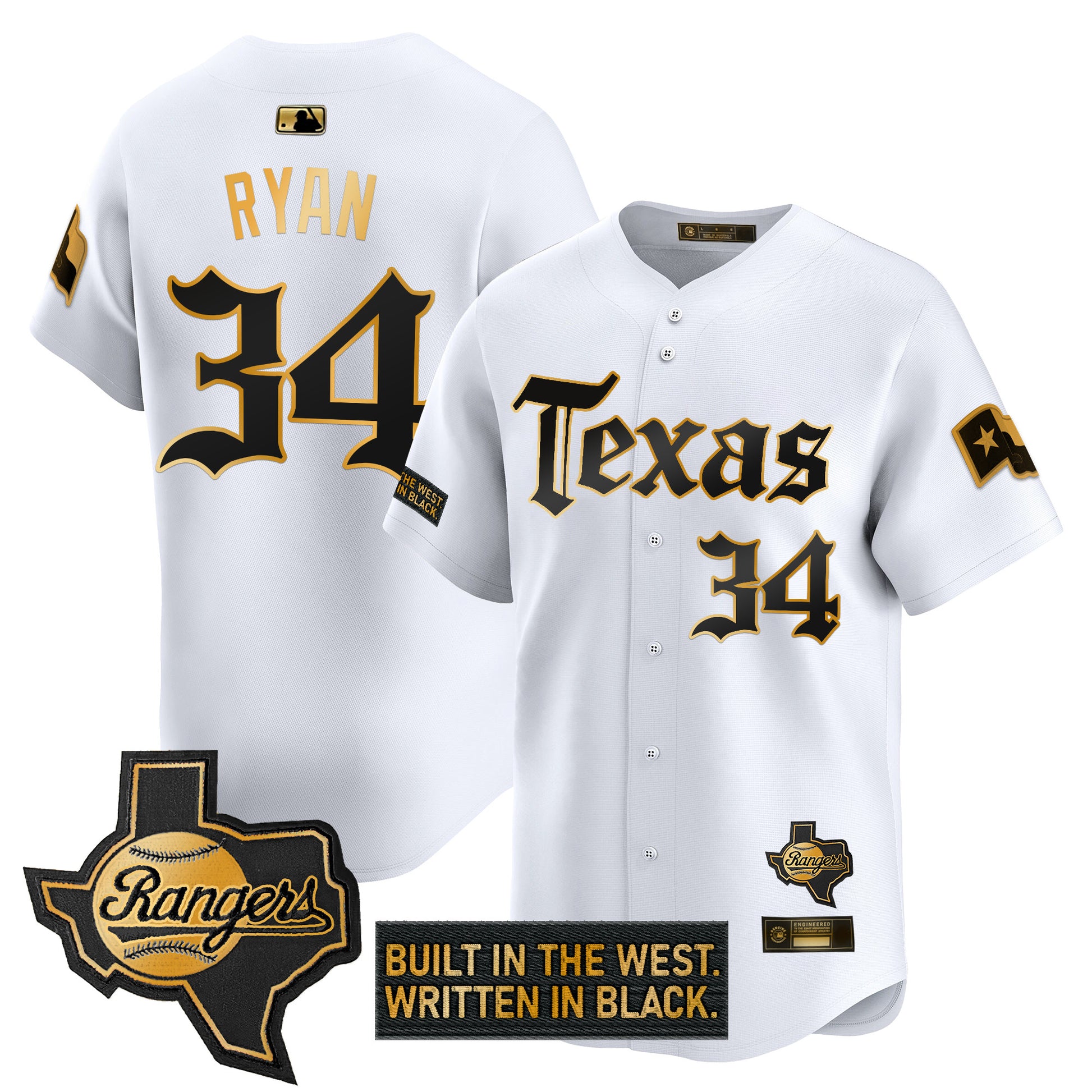 Men's Texas Rangers 'Gothic Frontier Edition' Gold Vapor Premier Limited Jersey - All Stitched