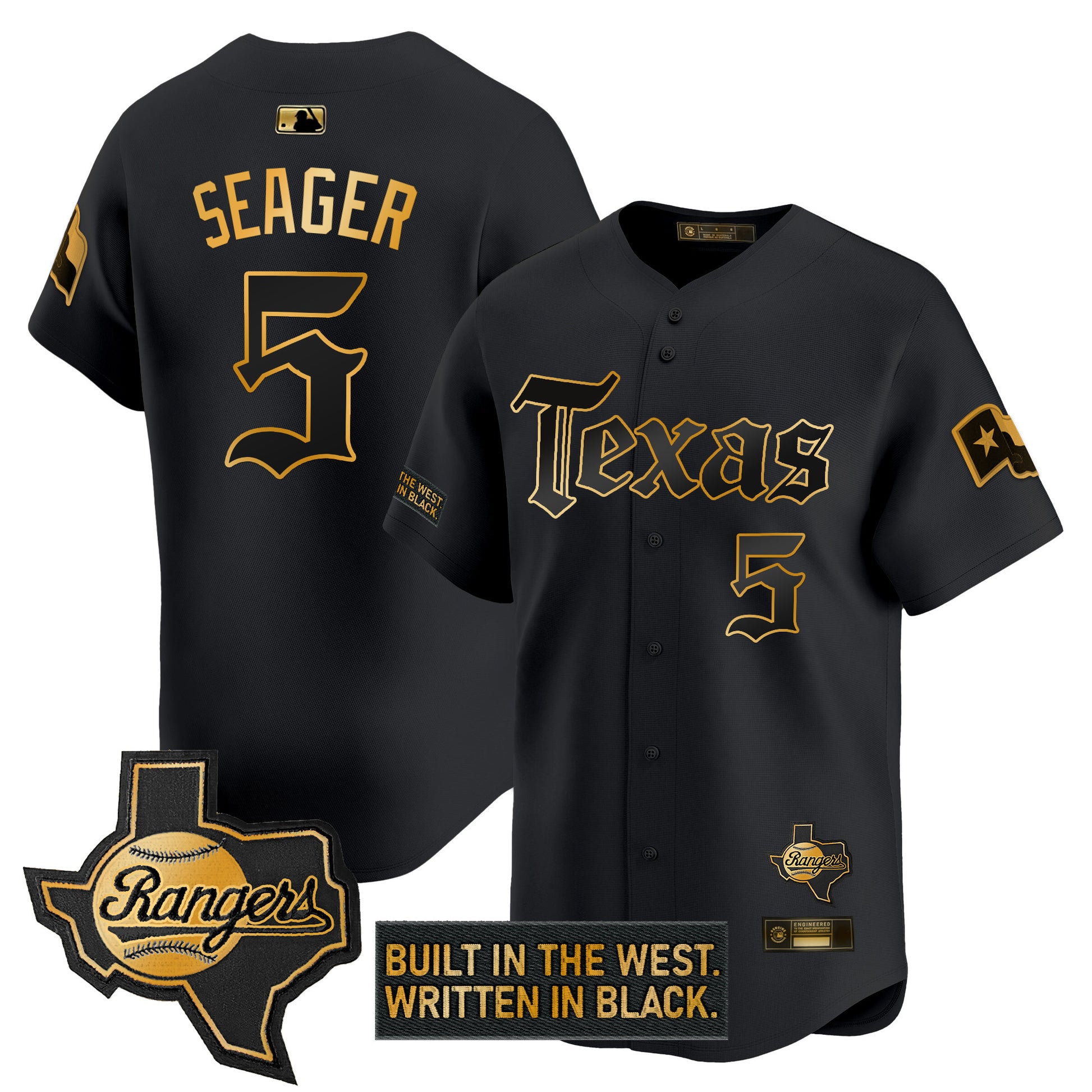 Men's Texas Rangers 'Gothic Frontier Edition' Gold Vapor Premier Limited Jersey - All Stitched