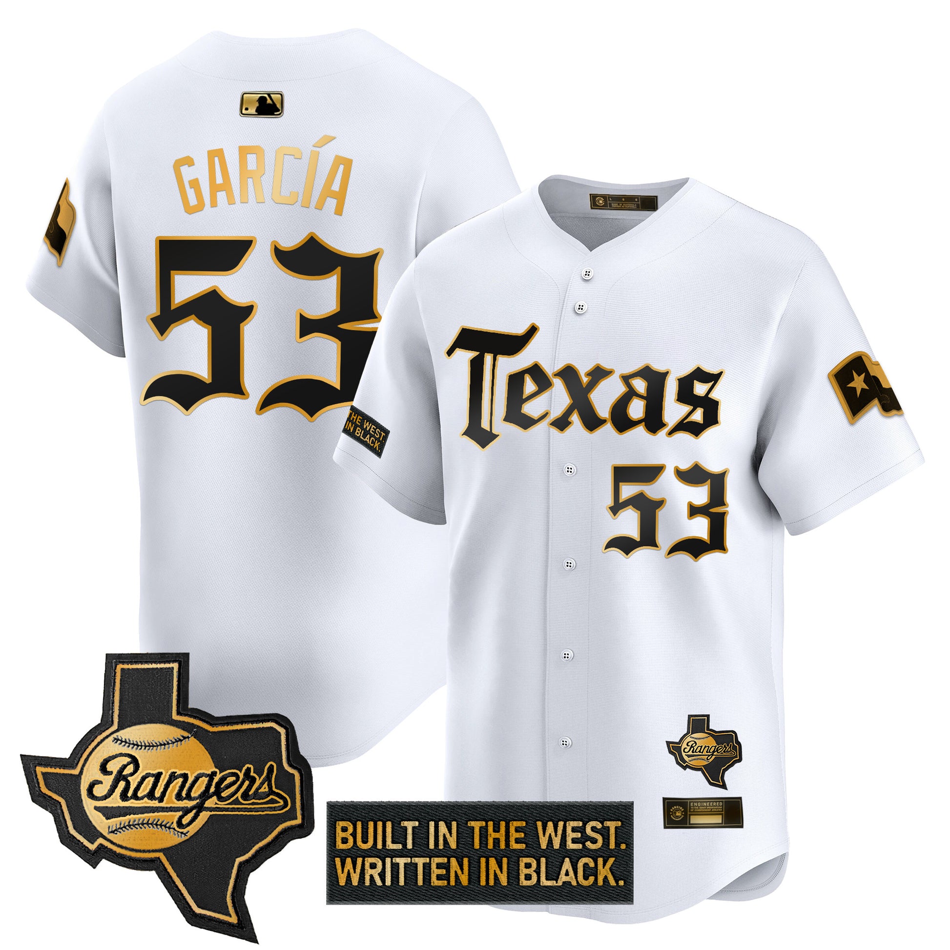 Men's Texas Rangers 'Gothic Frontier Edition' Gold Vapor Premier Limited Jersey - All Stitched