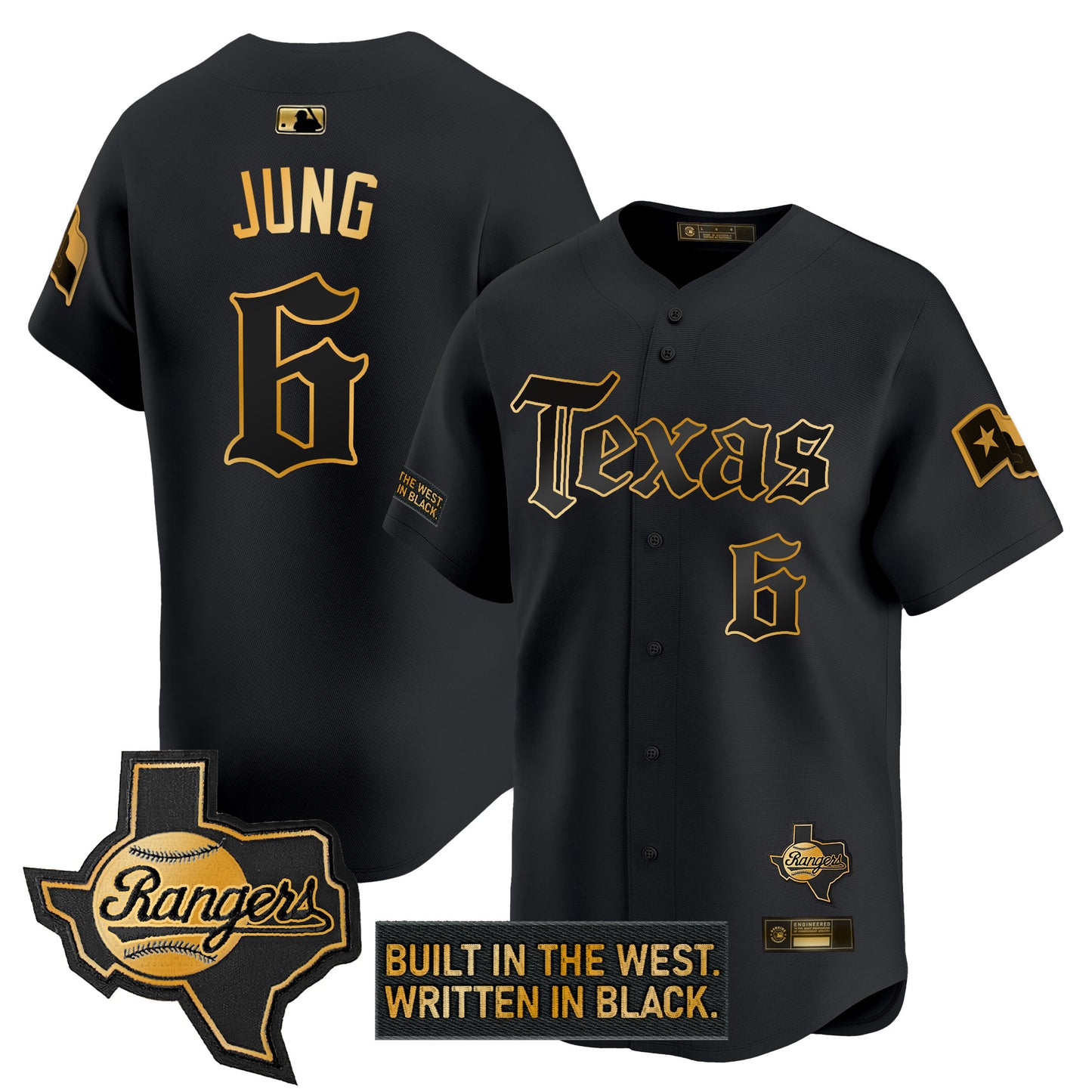Men's Texas Rangers 'Gothic Frontier Edition' Gold Vapor Premier Limited Jersey - All Stitched