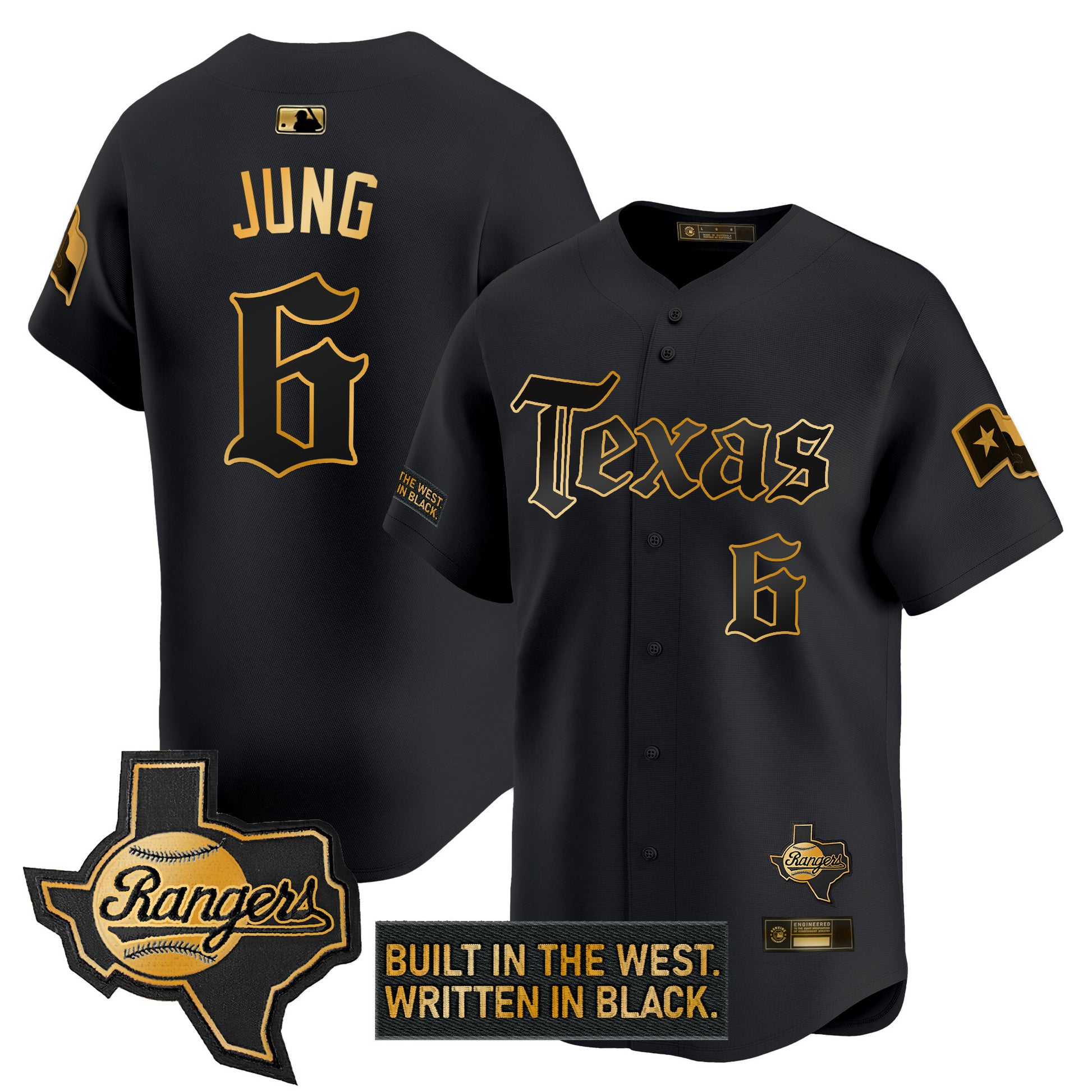 Men's Texas Rangers 'Gothic Frontier Edition' Gold Vapor Premier Limited Jersey - All Stitched