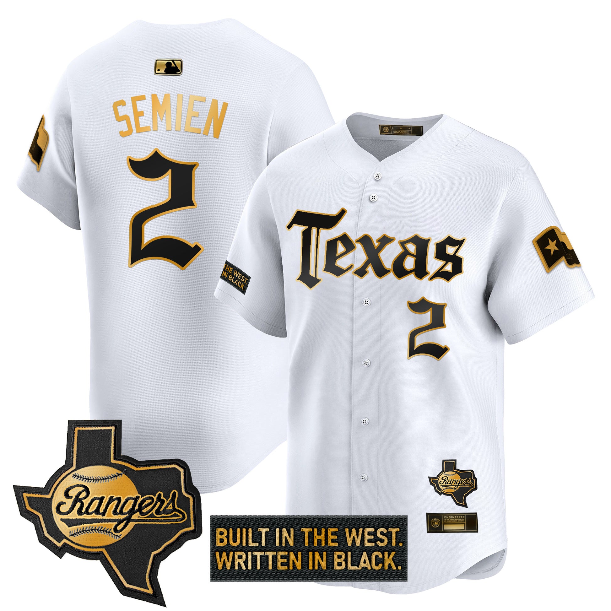 Men's Texas Rangers 'Gothic Frontier Edition' Gold Vapor Premier Limited Jersey - All Stitched