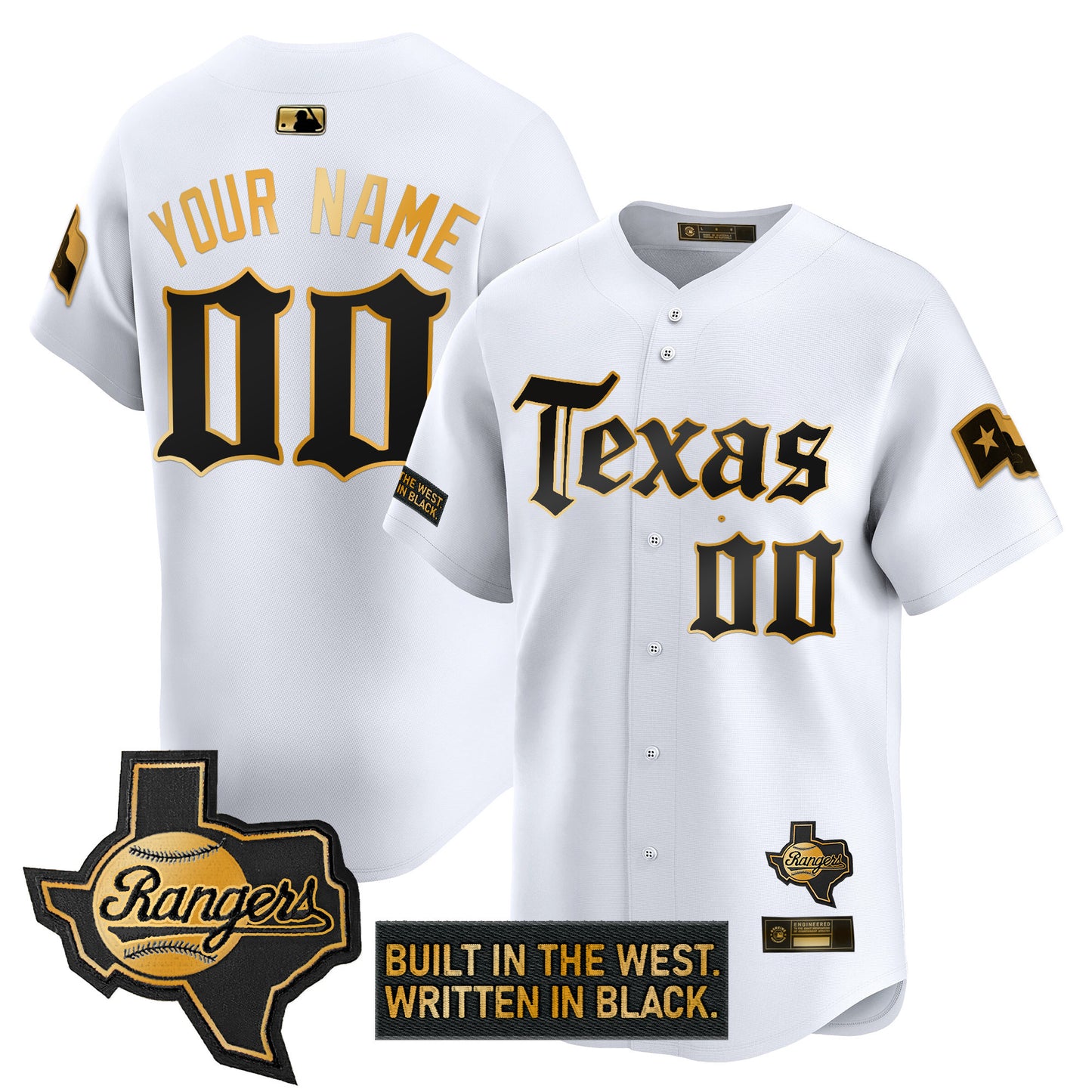 Texas Rangers 'Gothic Frontier Edition' Gold Vapor Premier Limited Custom Jersey - All Stitched