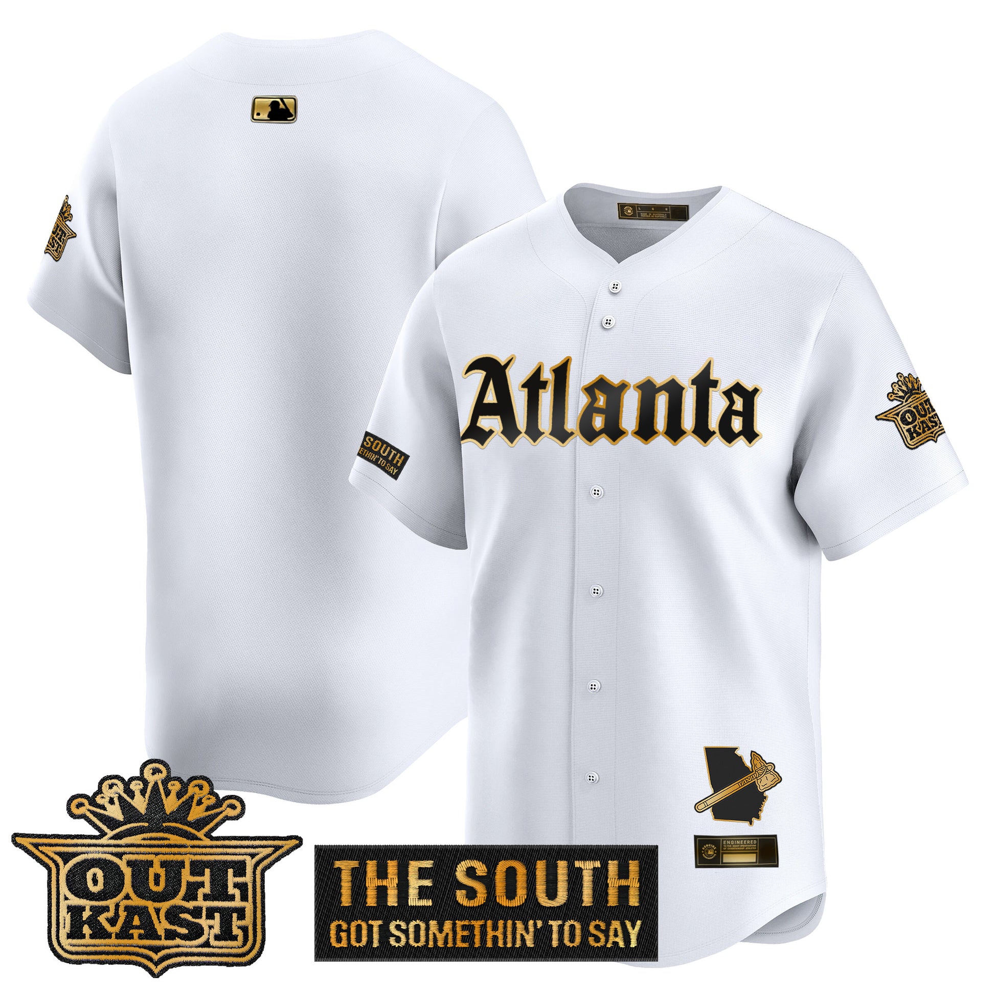Men's Atlanta Braves 'Gothic South x Outkast Edition' Gold Vapor Premier Limited Jersey - All Stitched