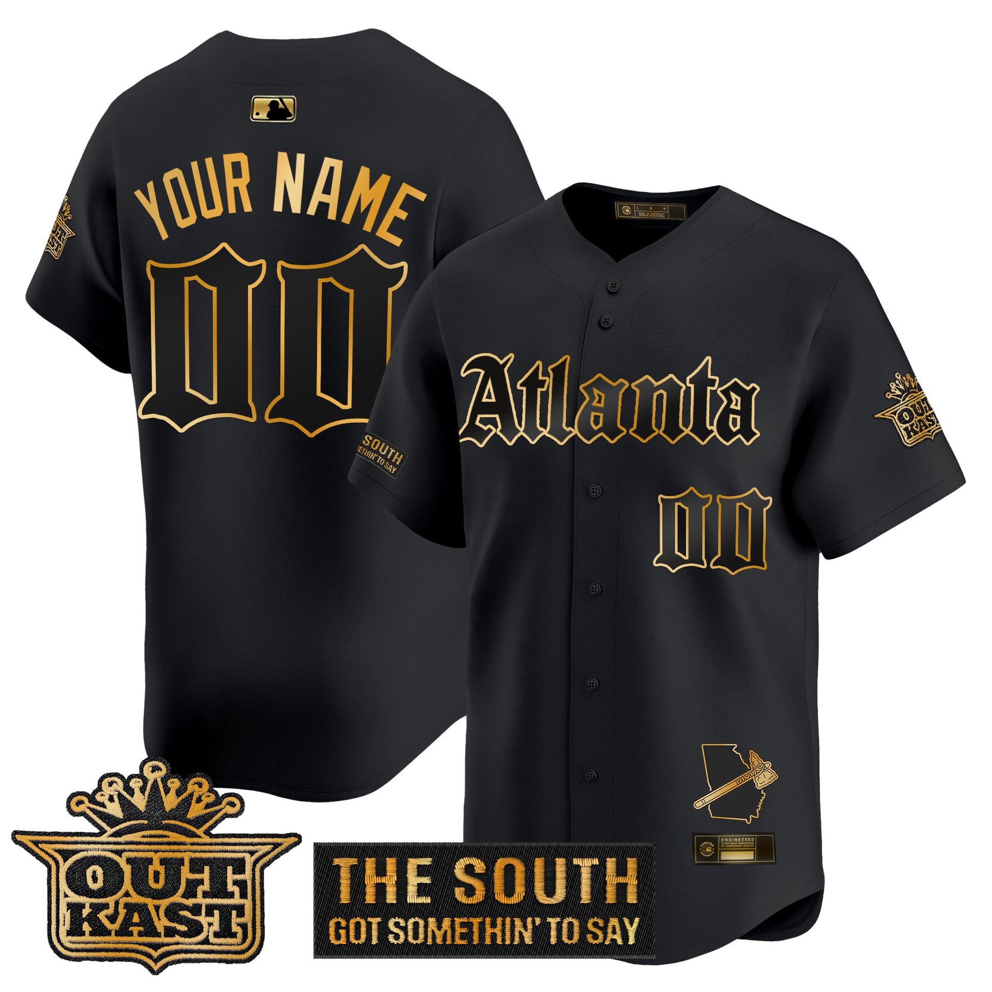 Atlanta Braves 'Gothic South x Outkast Edition' Gold Vapor Premier Limited Custom Jersey - All Stitched