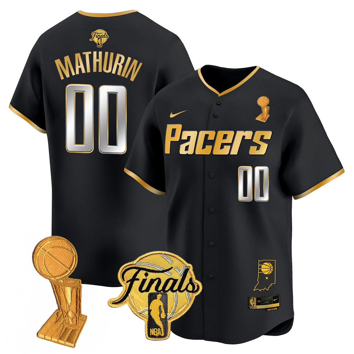 Men's Indiana Pacers Swingman Baseball Jersey - Final + Trophy Patch - All Stitched