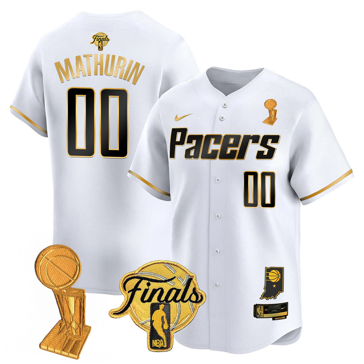 Men's Indiana Pacers Swingman Baseball Jersey - Final + Trophy Patch - All Stitched