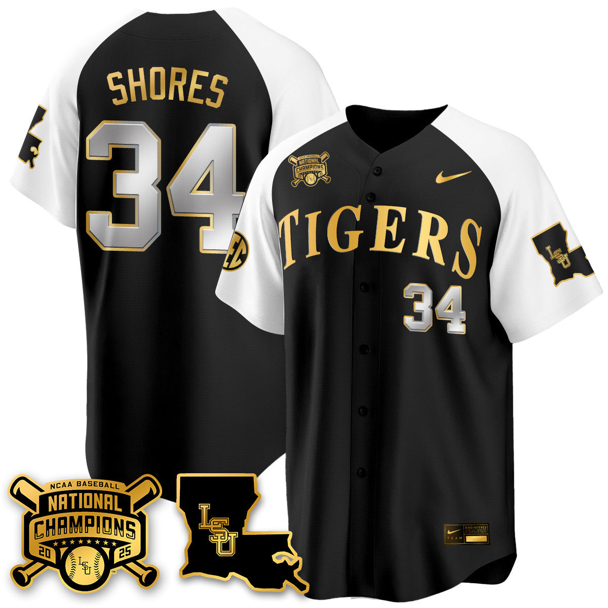 Men's LSU Tigers 2025 World Series Champions Limited Gold Jersey - All Stitched