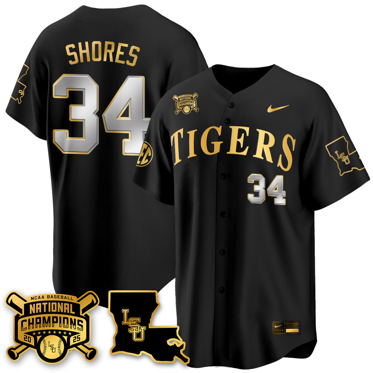 Men's LSU Tigers 2025 World Series Champions Limited Gold Jersey - All Stitched