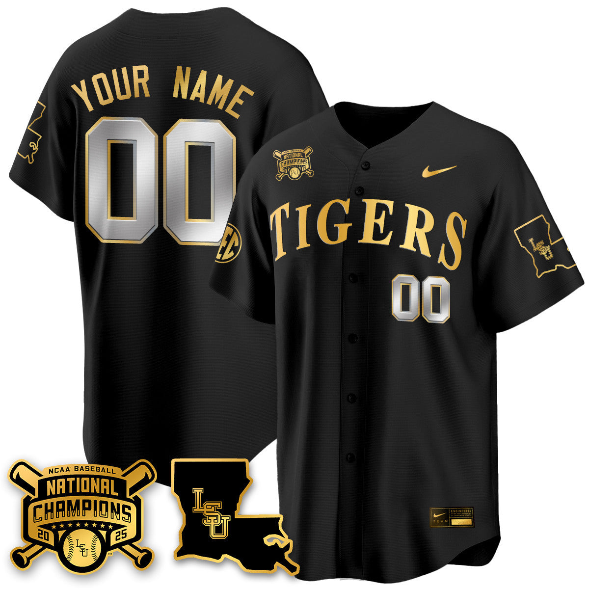 Men's LSU Tigers 2025 World Series Champions Limited Gold Jersey - All Stitched
