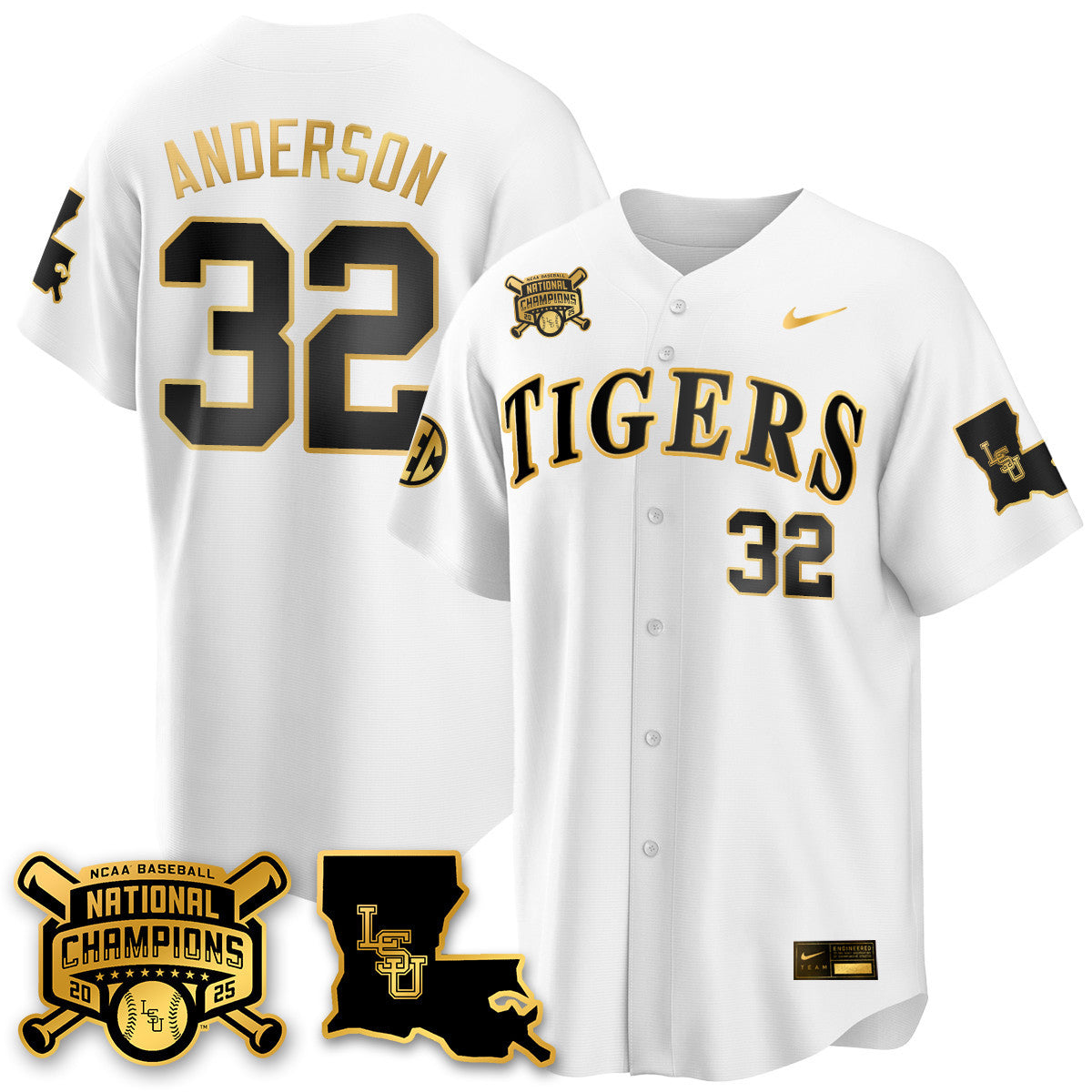 Men's LSU Tigers 2025 World Series Champions Limited Gold Jersey - All Stitched