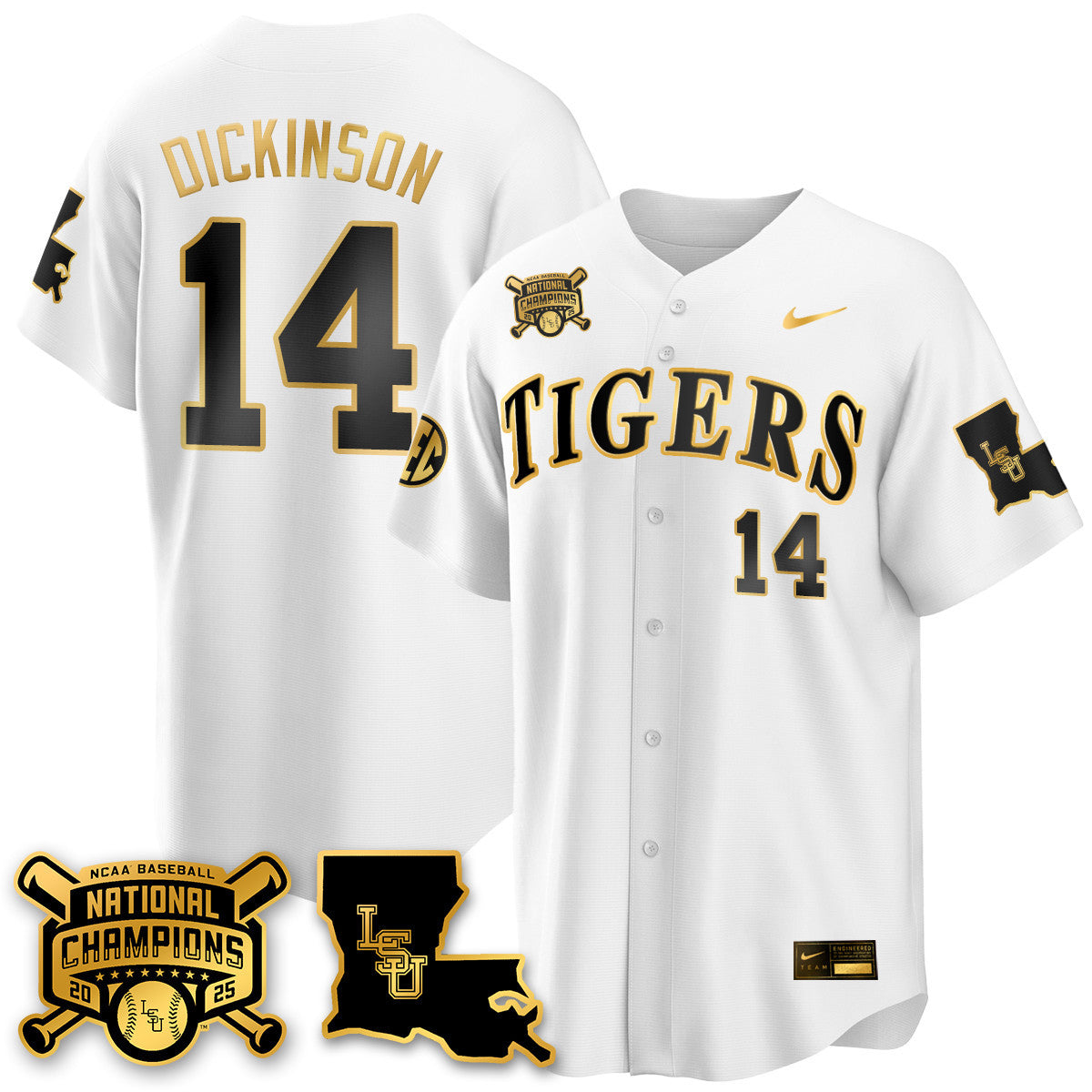 Men's LSU Tigers 2025 World Series Champions Limited Gold Jersey - All Stitched