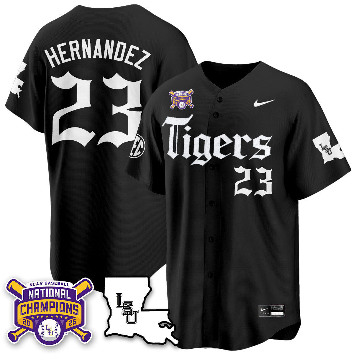 Men's LSU Tigers 2025 World Series Champions 'Gothic Geaux Edition' Jersey - All Stitched