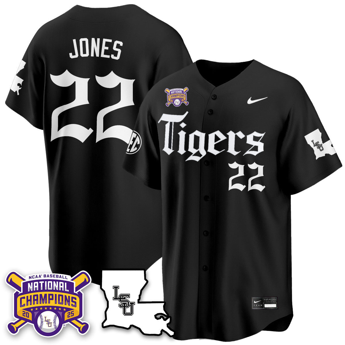 Men's LSU Tigers 2025 World Series Champions 'Gothic Geaux Edition' Jersey - All Stitched