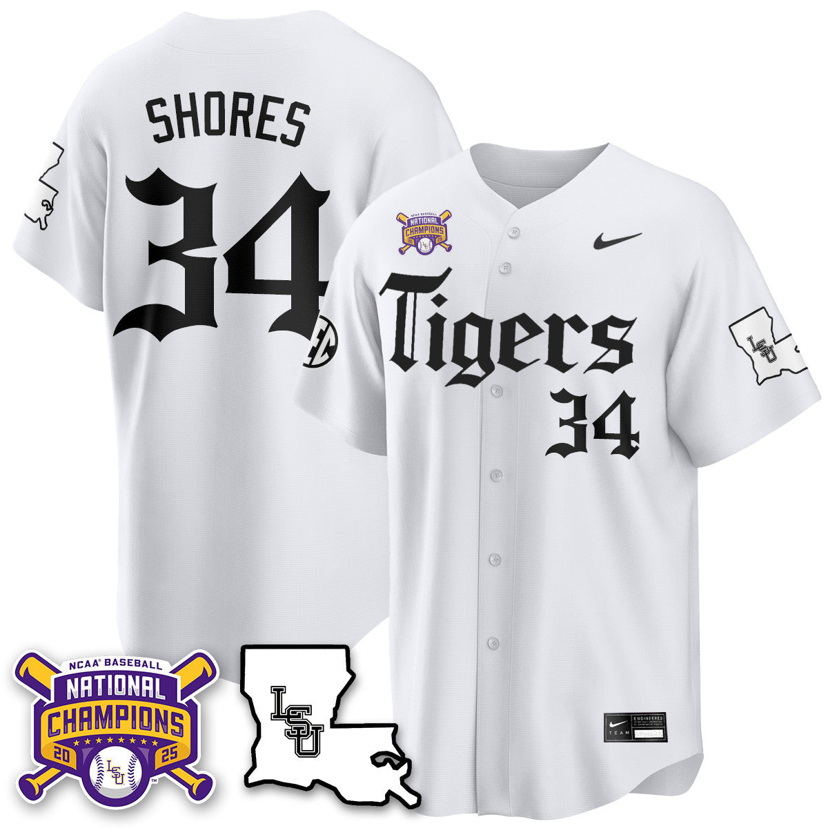 Men's LSU Tigers 2025 World Series Champions 'Gothic Geaux Edition' Jersey - All Stitched