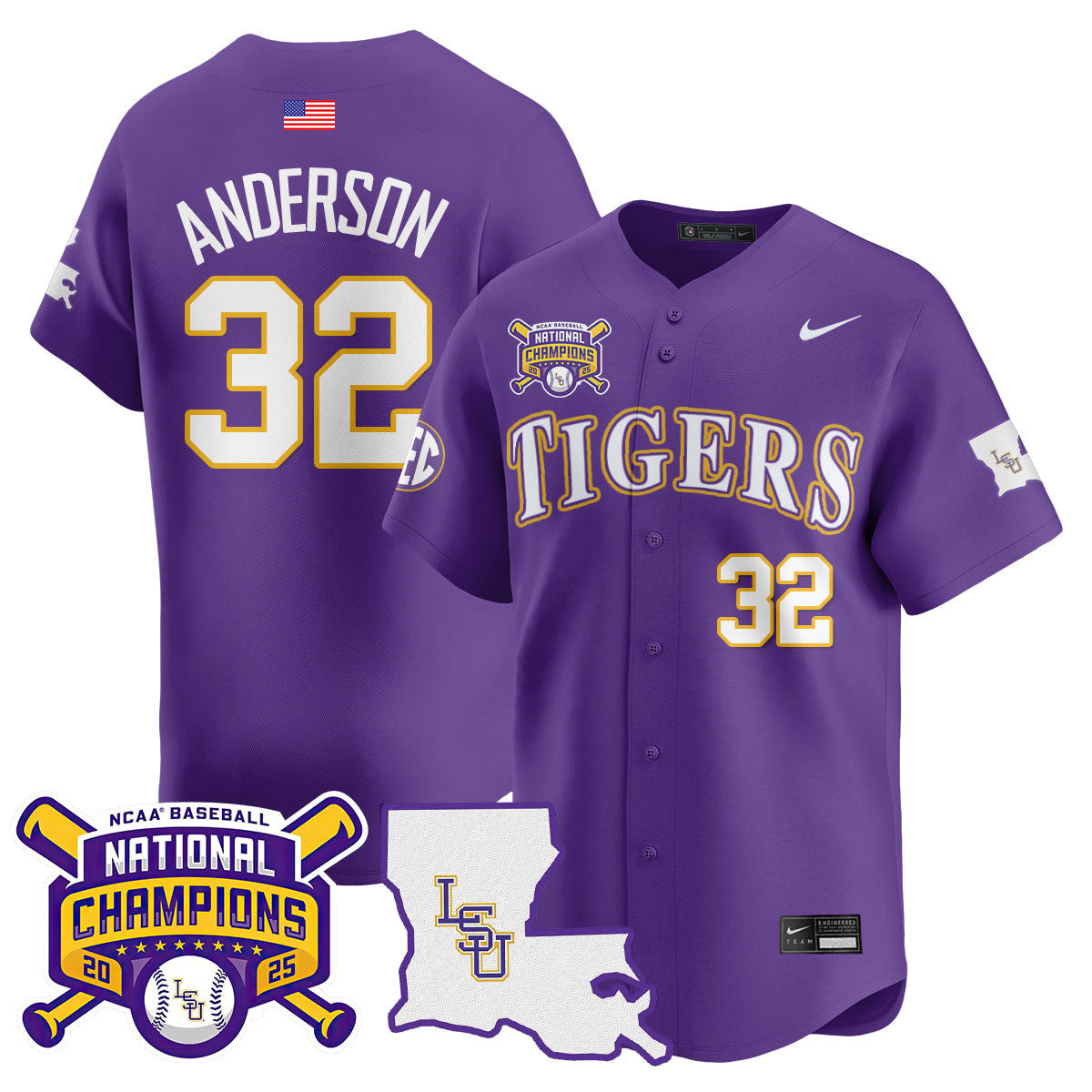Men's LSU Tigers 2025 World Series Champions Limited Jersey - All Stitched