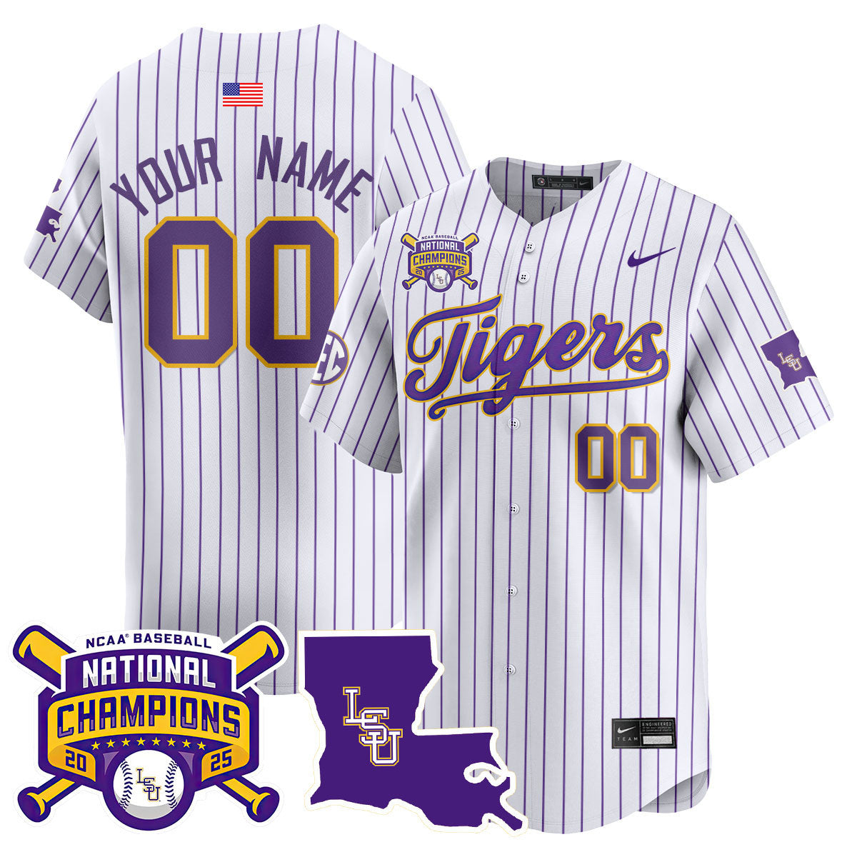 Custom LSU Tigers 2025 World Series Champions Limited Jersey - All Stitched