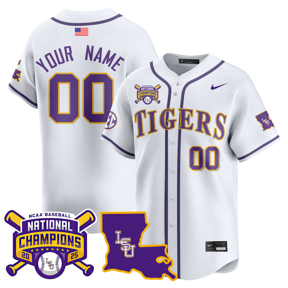 Custom LSU Tigers 2025 World Series Champions Limited Jersey - All Stitched
