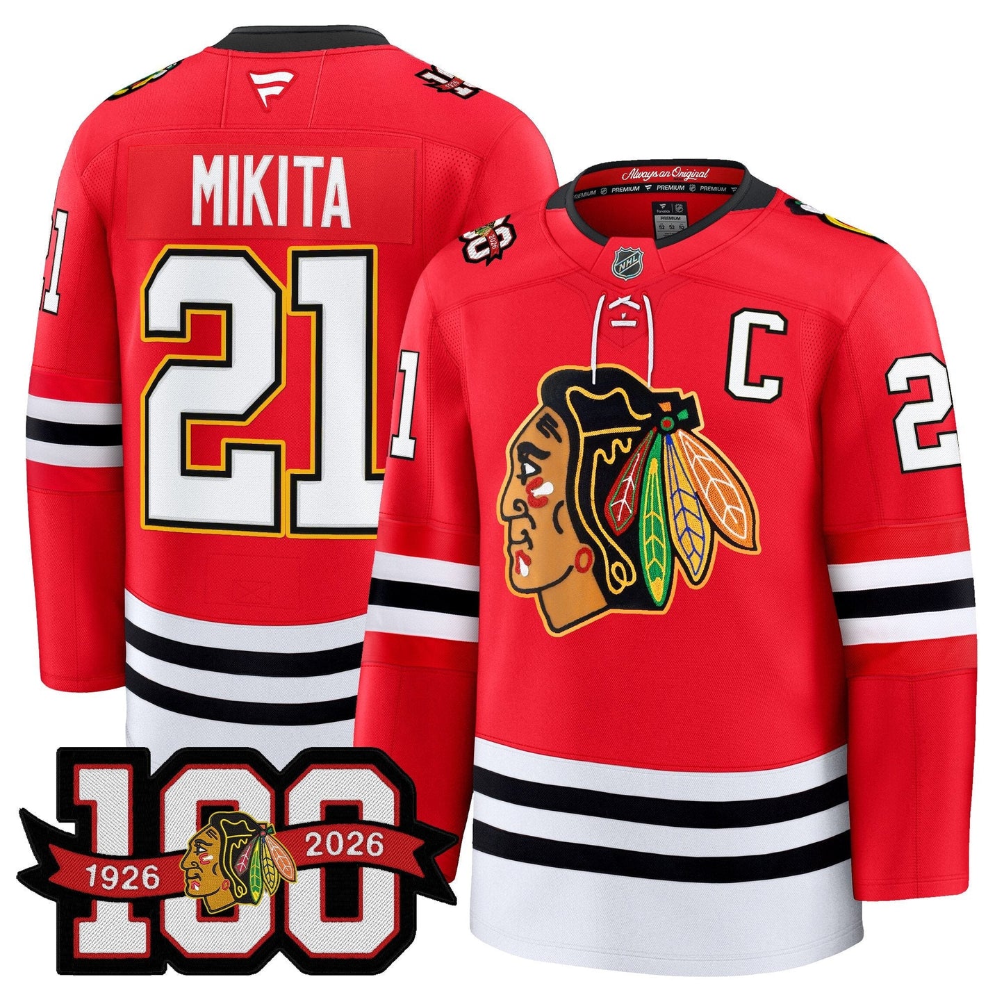 Men's Chicago Blackhawks 100th Anniversary Premium Jersey - All Stitched