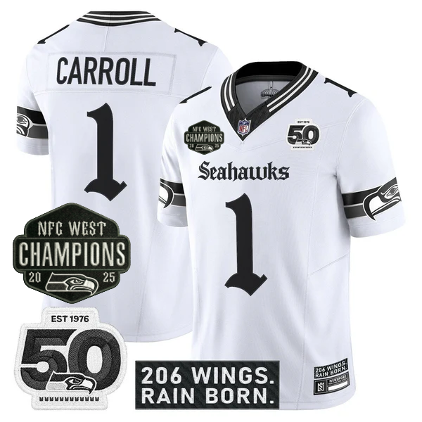 SEA 2026 NFC West Champions 'Gothic Rain City Shadows Edition' Jersey - 50th Anniversary Patch - All Stitched